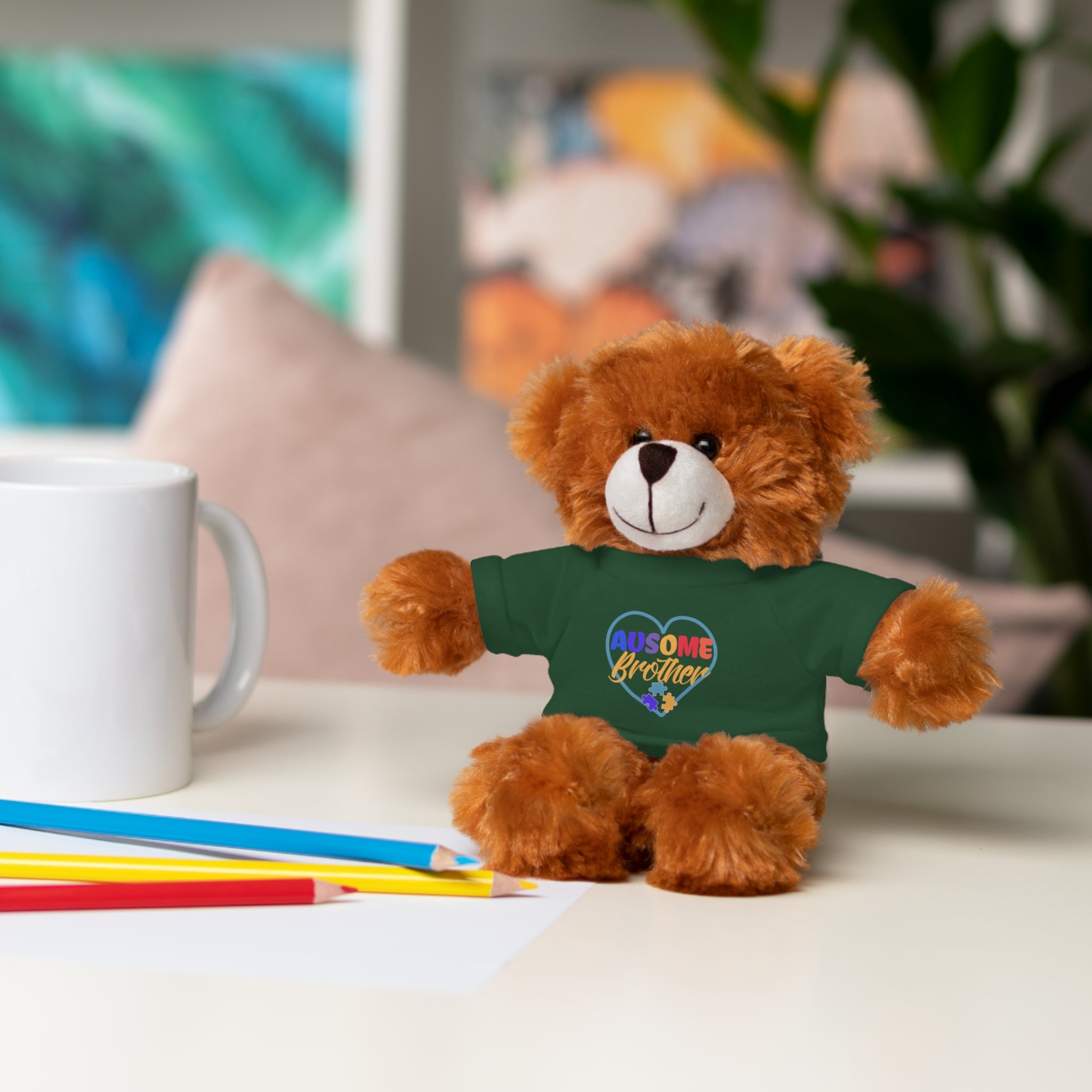 Show Support for Autism Sufferers and celebrate Your 'Ausome Brother' with Autism Awareness Stuffed Bear - Customized Tee Included