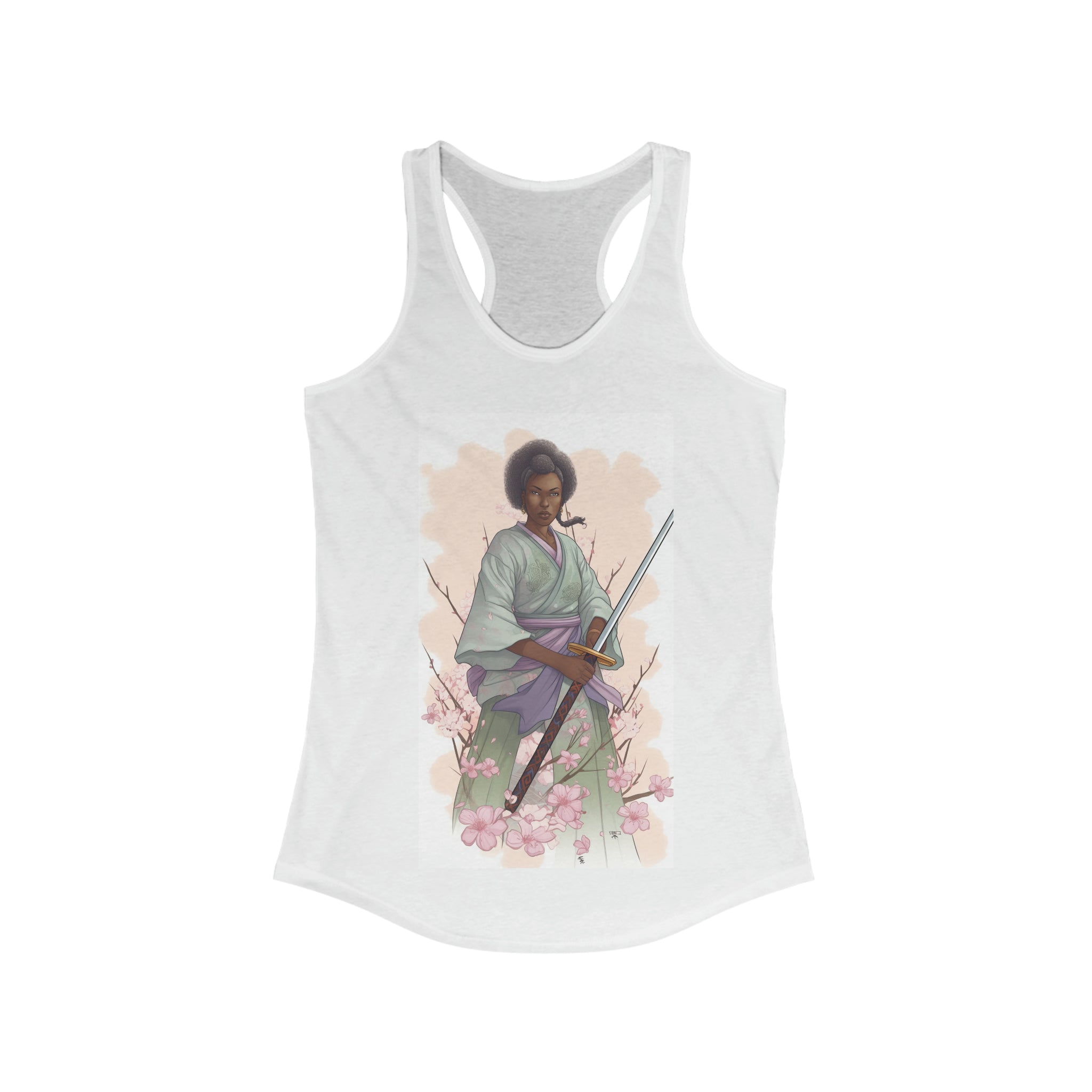 Women's Ideal Racerback Tank - Women's - Pencil Female Samurai with Floral Accents