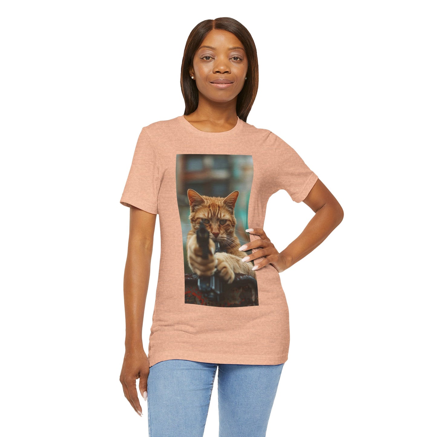 Stealth Paws: Feline Hitman Women's Jersey Short Sleeve Tee - Quirky Cat-Themed Apparel for Fashion-Forward Cat Lovers