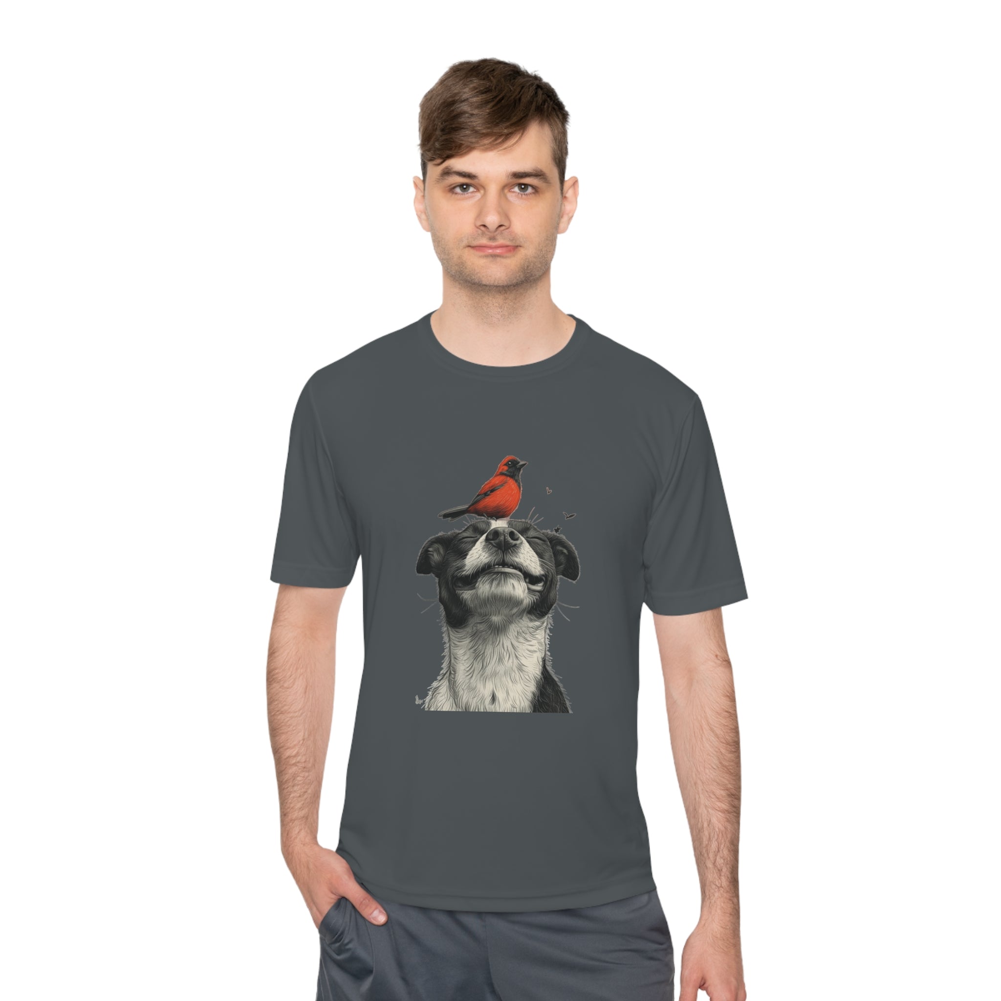 Perfect for Casual Fridays! Dog and Bird Pals Unisex MoistuDog and Bird Pals Unisex Moisture Wicking Tee - Comfortable and Stylish Apparel for Animal Loversre Wicking Tee - Comfortable and Stylish Apparel for Animal Lovers