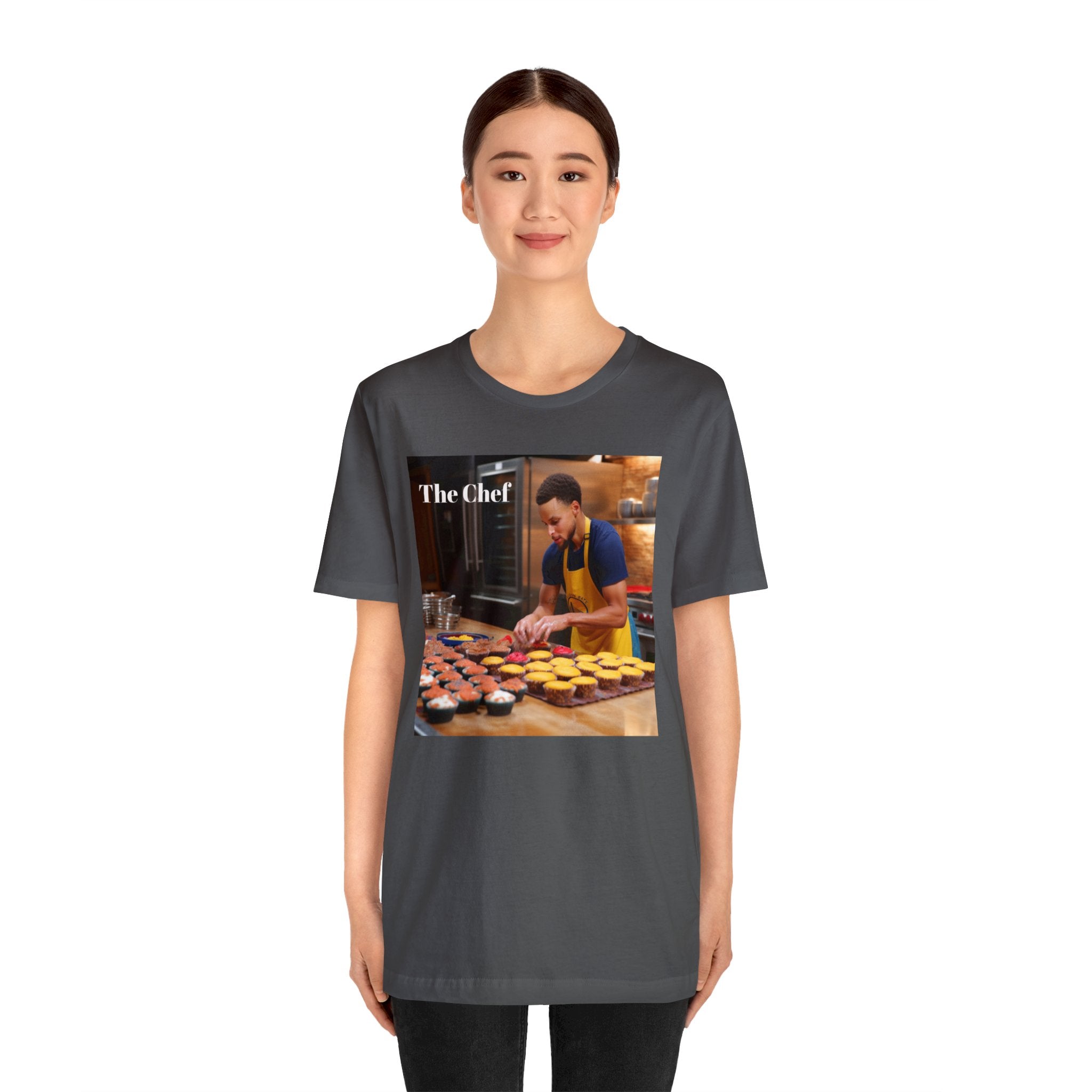 Chef Curry Cooking in the Kitchen Parody Tee: Professional Basketball Player Moonlighting as a Baker Cupcakes Design - Unisex Jersey Short Sleeve Tee for Sports and Baking Enthusiasts