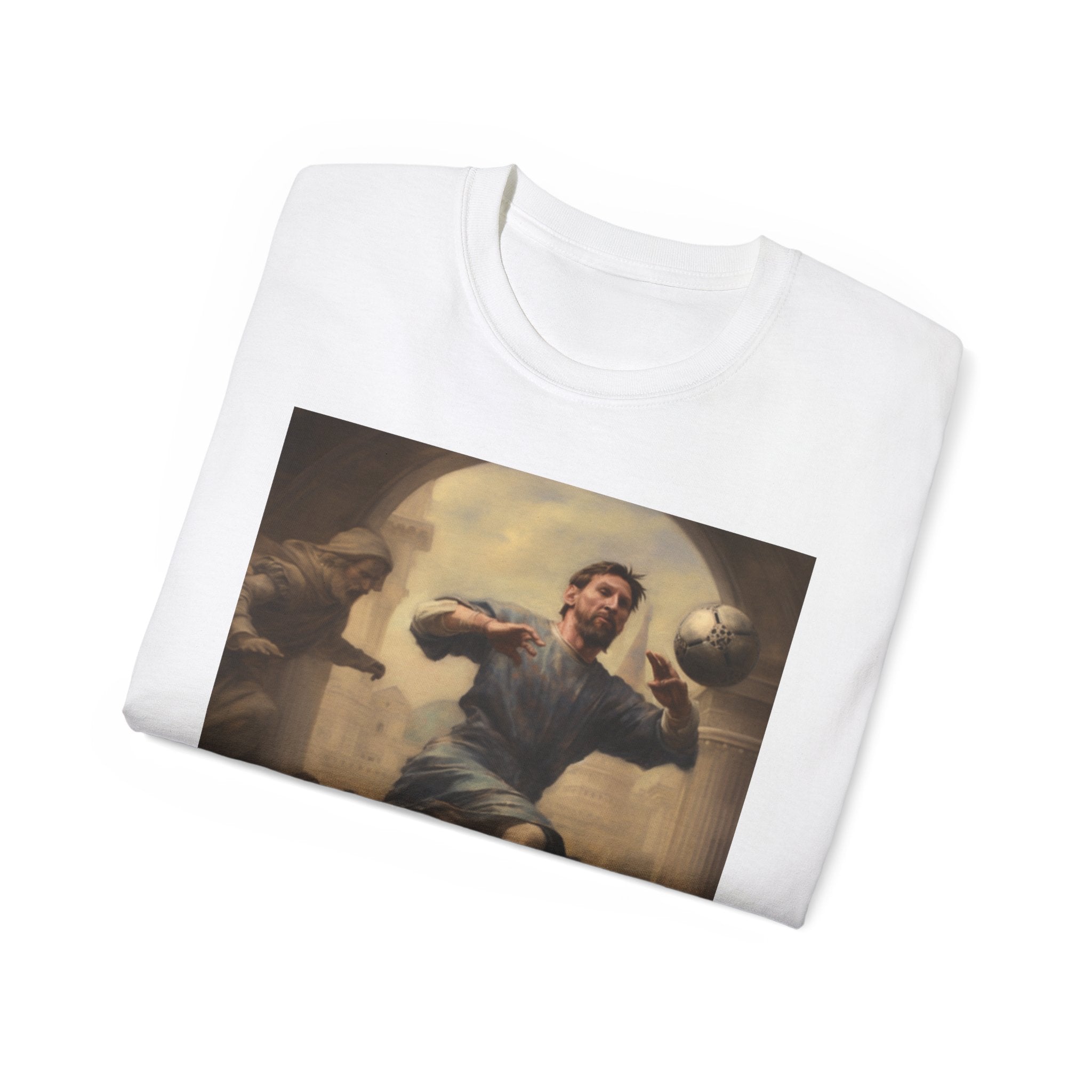 Michelangelo-Inspired Lionel Tee - Unisex Ultra Cotton Footballer Shirt - Patron Saint of Football Artistic Top - Renaissance Sports Fan Gift for Team