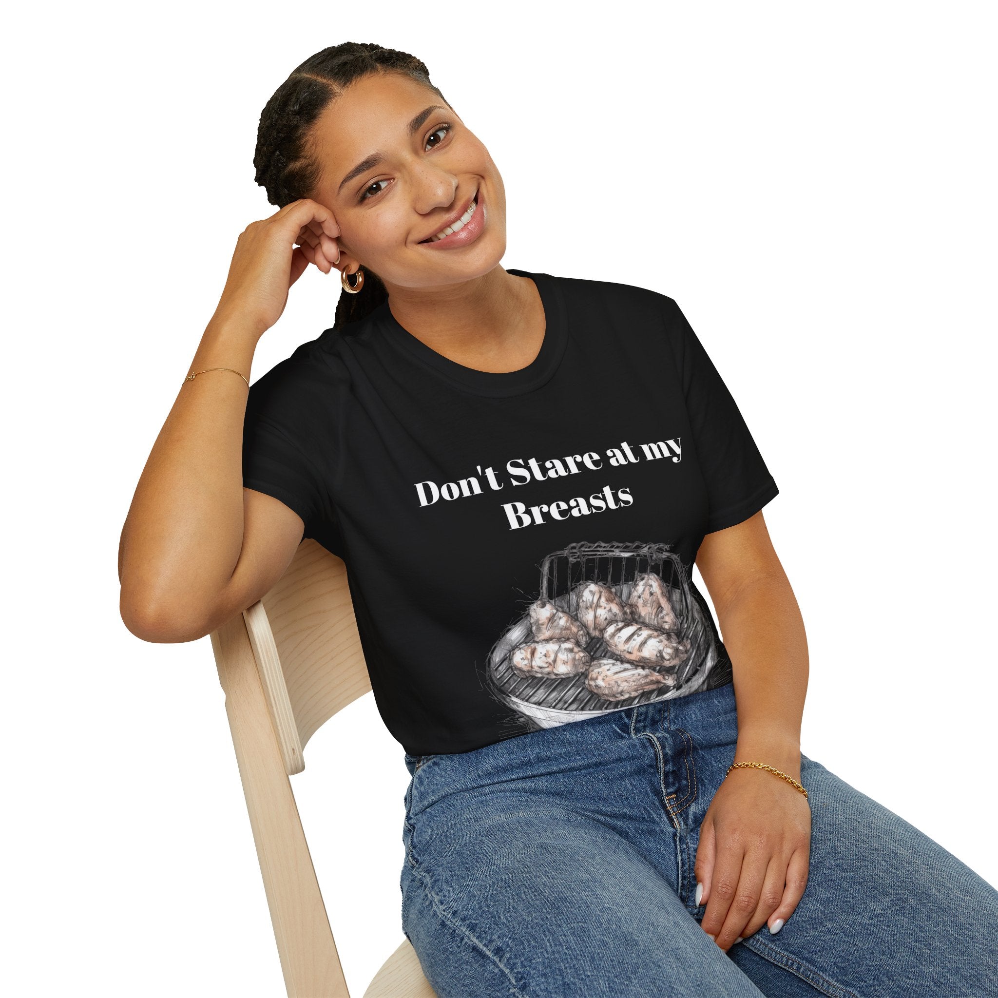 Don't Stare at My Chicken Breast" Humorous Unisex Softstyle T-Shirt - Perfect for Foodies and Comedy Lovers: A Playful Fashion Statement