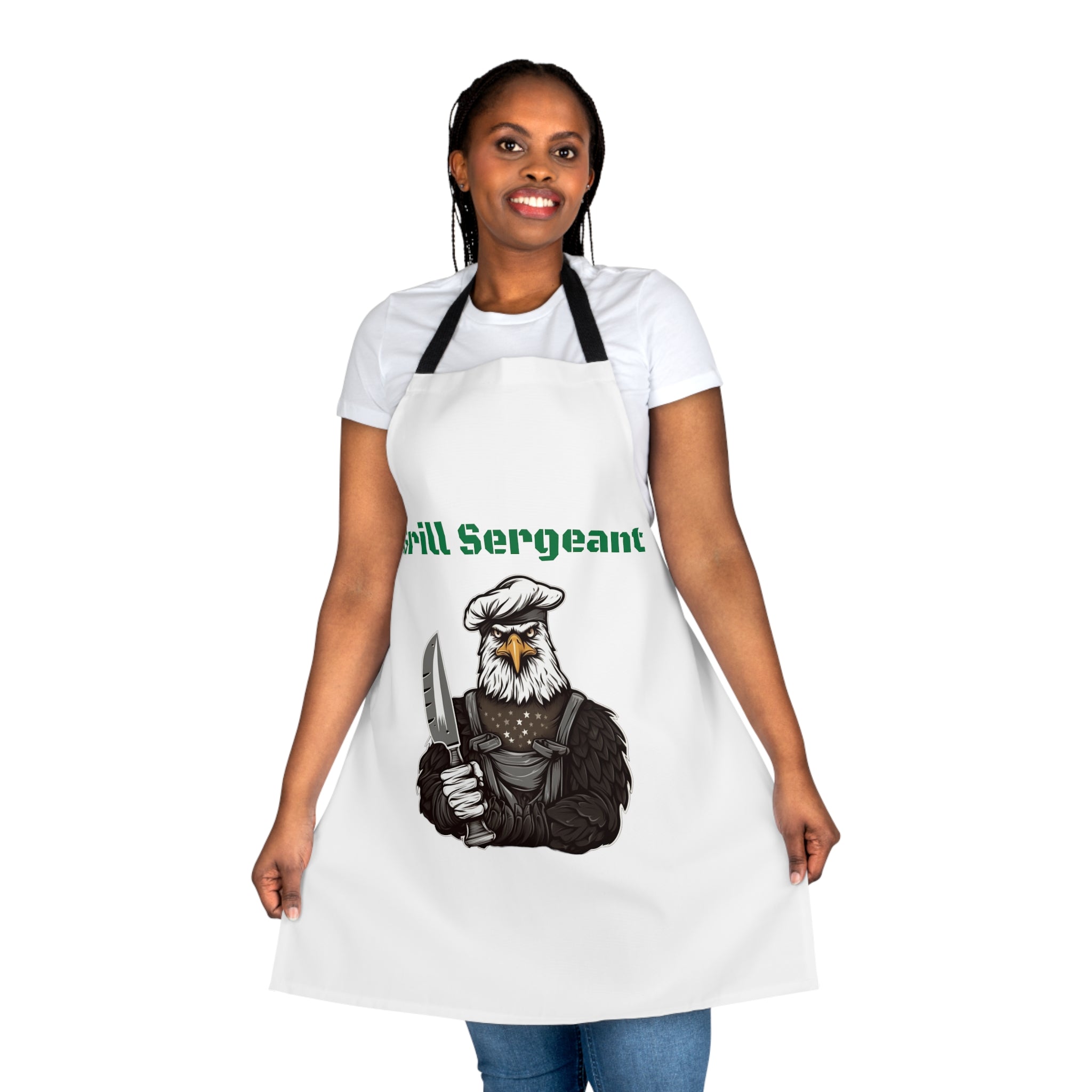 Grill Sergeant Eagle Chef Apron (All Over Print) - Patriotic Barbecue Cooking Apron for Grill Masters - Unique Grill Sergeant Design - Durable and Stylish Kitchen Apron for BBQ Enthusiasts