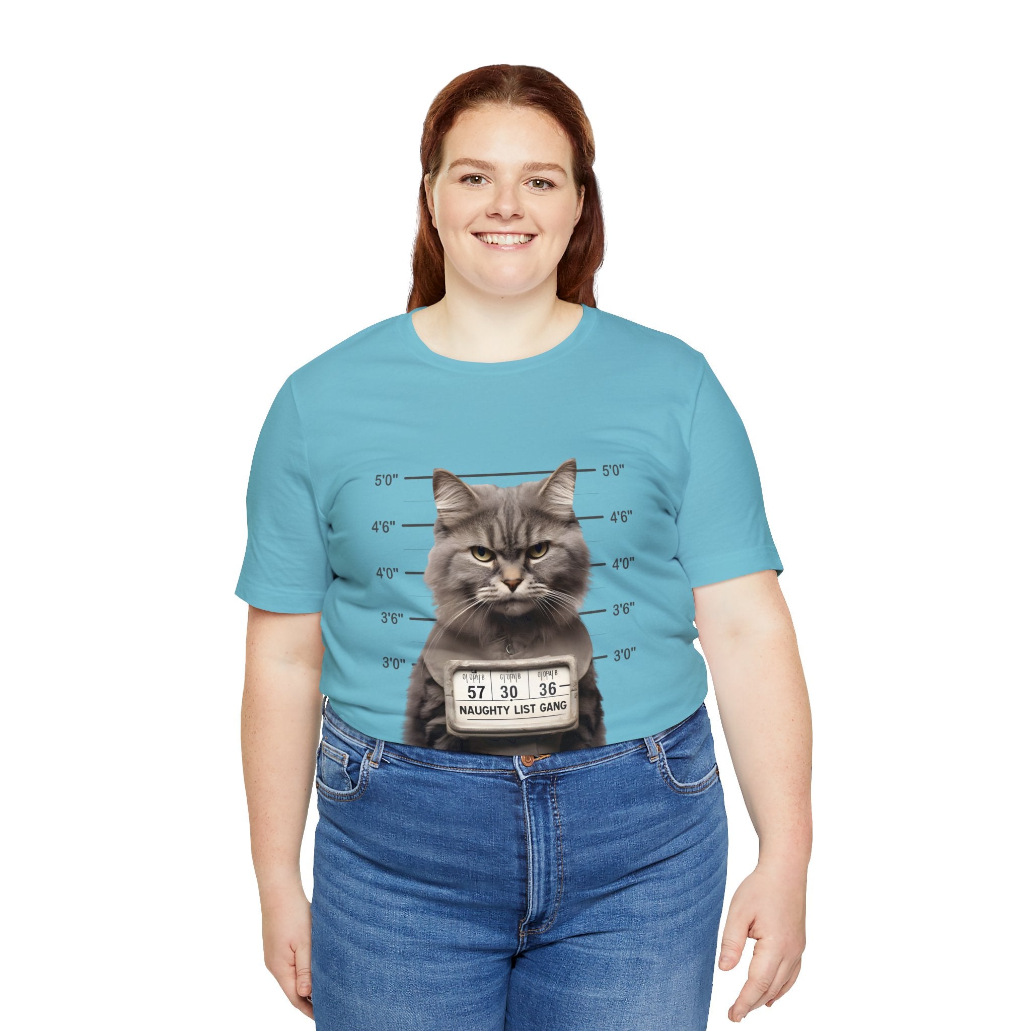 Naughty Cat Gang Cat in a Line-up Funny Unisex Jersey Short Sleeve Tee - Humorous Feline Apparel for Cat Lovers