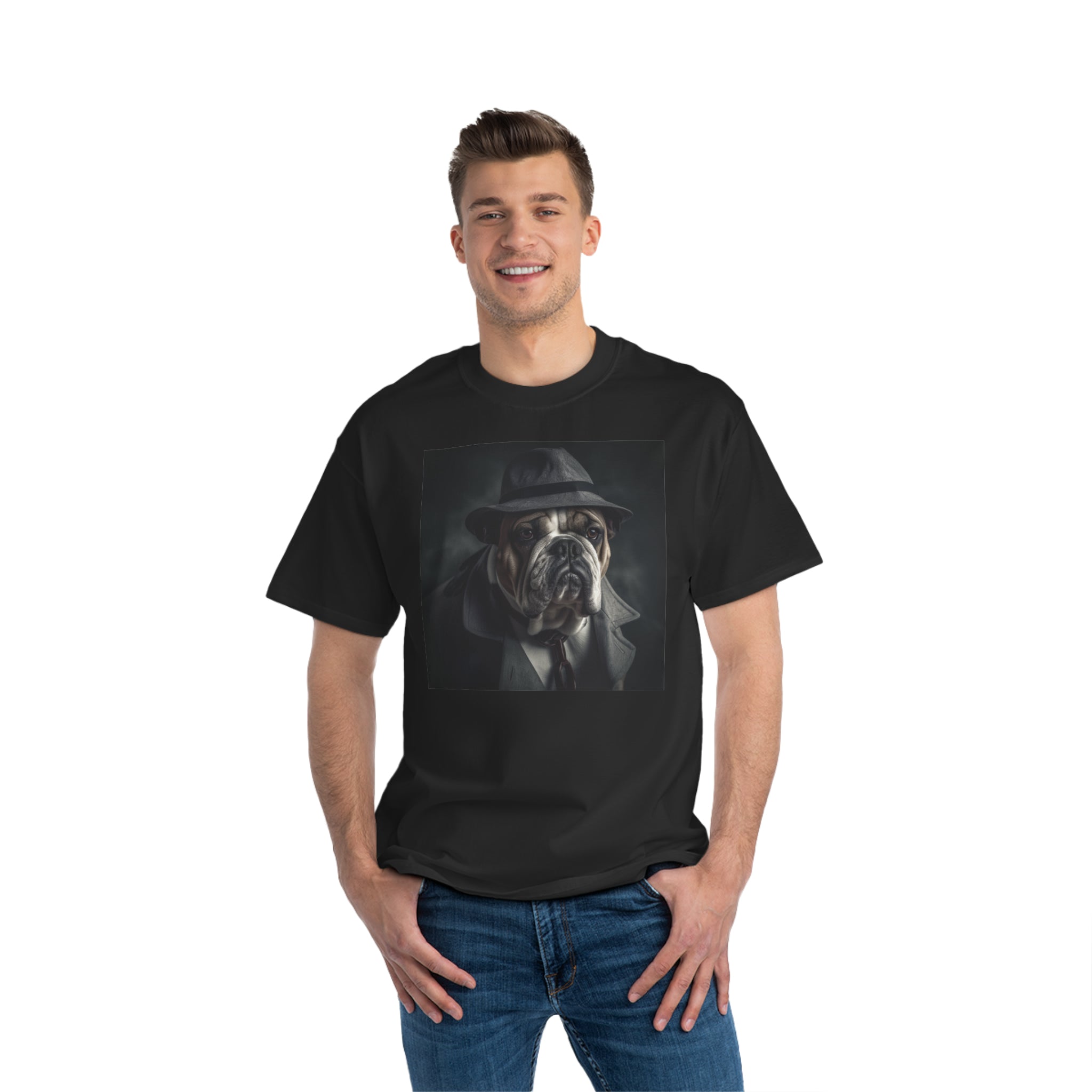 Detective Noir Bulldog T-Shirt - Beefy-T® Short-Sleeve Tee - Unique Dog Mystery Design - Bulldog Lover Shirt - Stylish Pet Detective Top