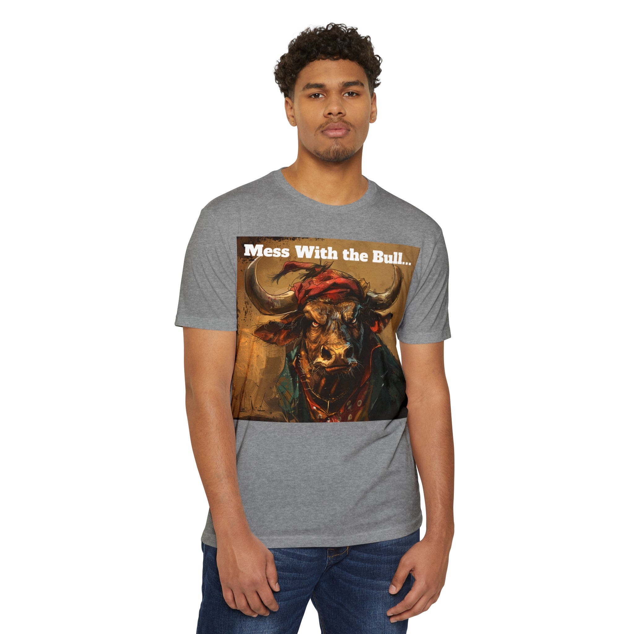 Tough Taurus: 'Mess with the Bull' - No-Nonsense Bull Illustration Unisex CVC Jersey T-Shirt