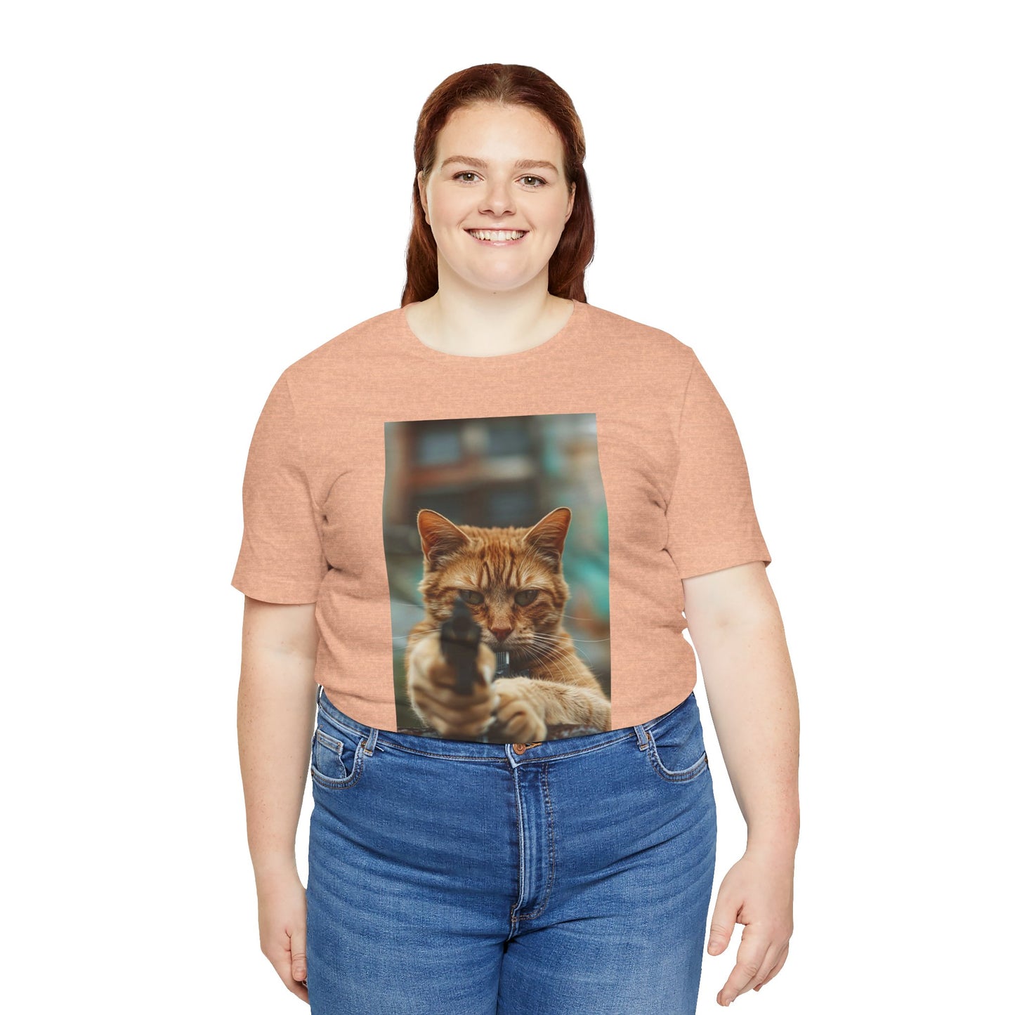 Stealth Paws: Feline Hitman Women's Jersey Short Sleeve Tee - Quirky Cat-Themed Apparel for Fashion-Forward Cat Lovers