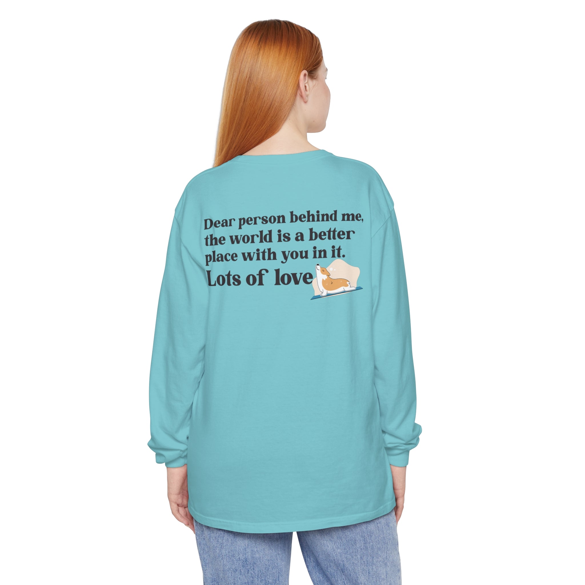 💖 A Message of Love and Gratitude: Featuring the uplifting message "Dear Person Behind Me...Lots of Love," this shirt is designed to spread positivity and warmth wherever you go. It's a powerful way to connect with others without saying a word, radiating kindness and gratitude.