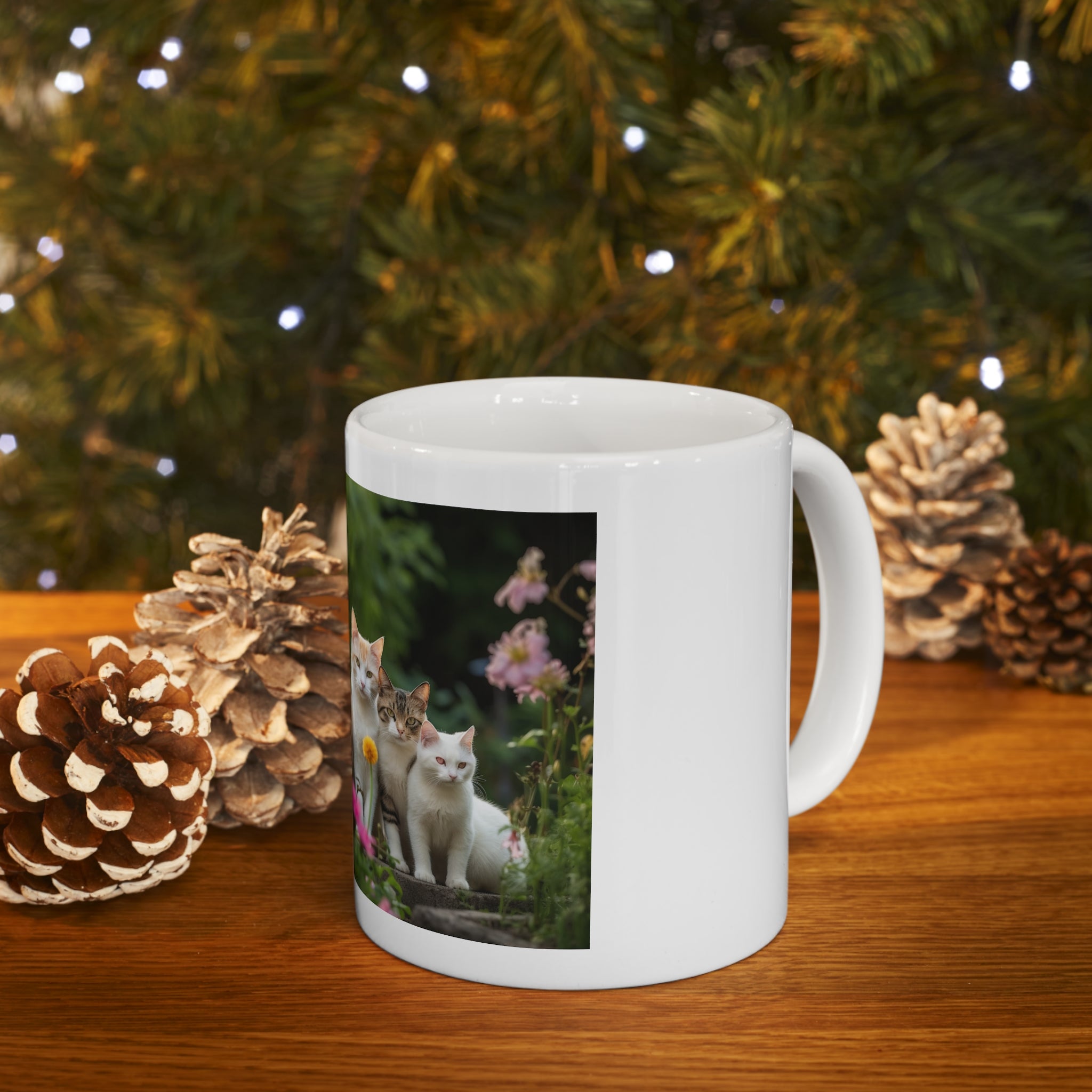 Photorealistic Cats Ceramic Mug - Whiskers in Wonderland - Colorful Garden Design - Colorful Garden Coffee Cup