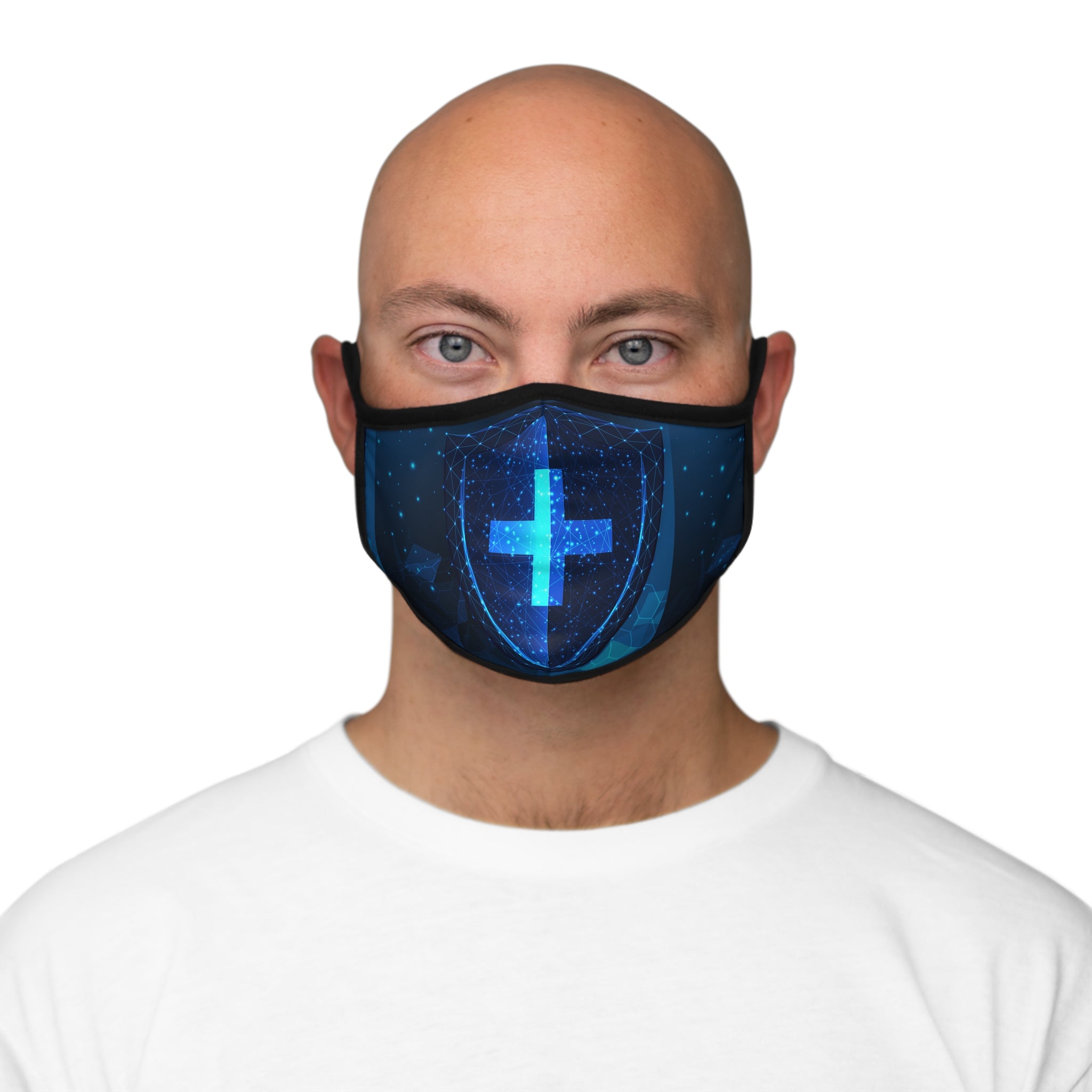 Cross Shield Emblem Fitted Polyester Face Mask - Protective and Stylish Christian Faith Mask