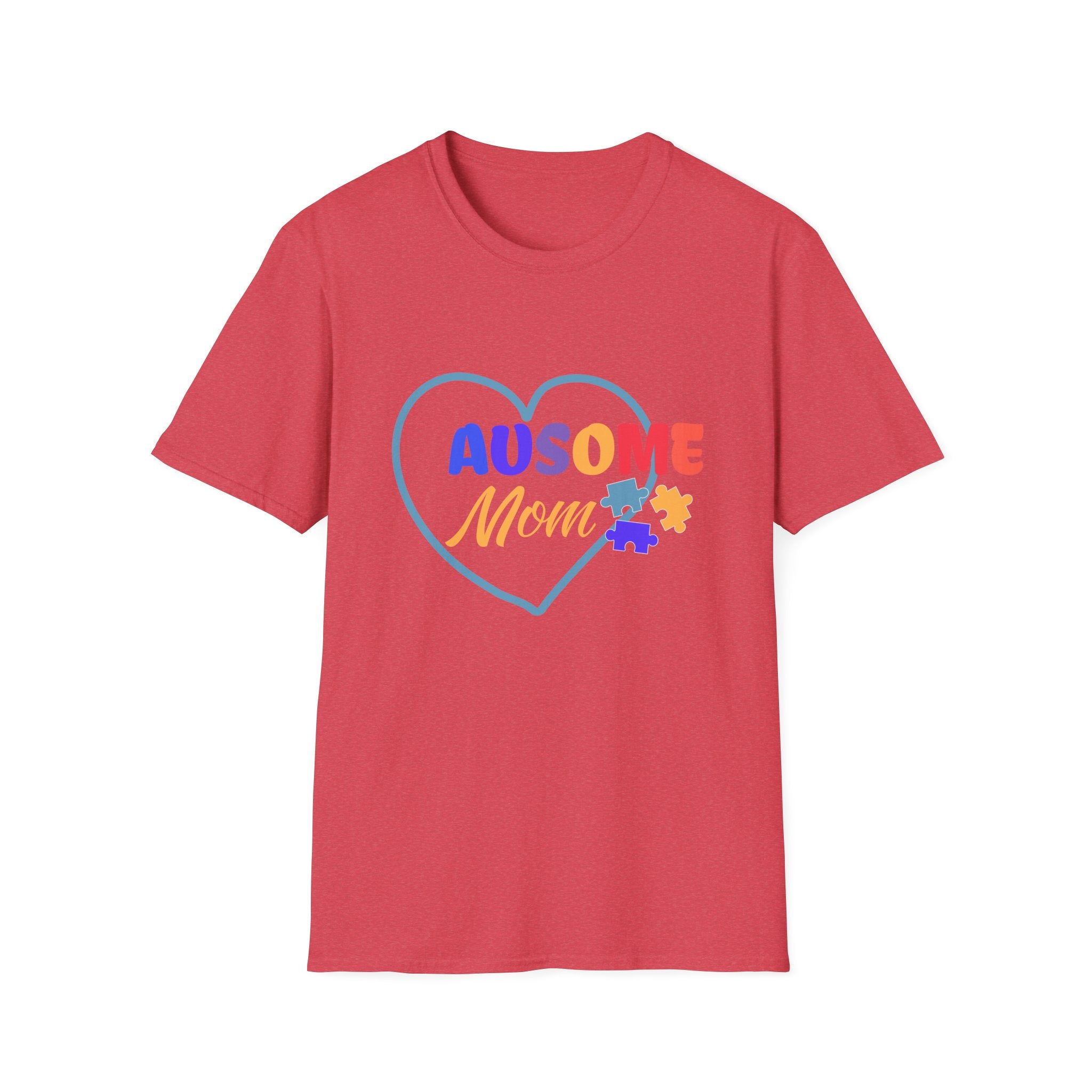 Women's "Ausome Mom" Autism Awareness and Support Unisex Softstyle Women's T-Shirt: Celebrating Incredible Autism Moms Shirt for the Mom Who Loves Unconditionally