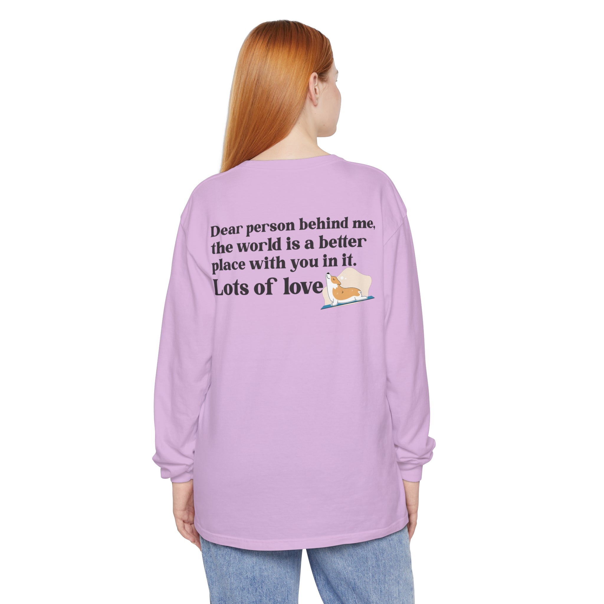 💖 A Message of Love and Gratitude: Featuring the uplifting message "Dear Person Behind Me...Lots of Love," this shirt is designed to spread positivity and warmth wherever you go. It's a powerful way to connect with others without saying a word, radiating kindness and gratitude.