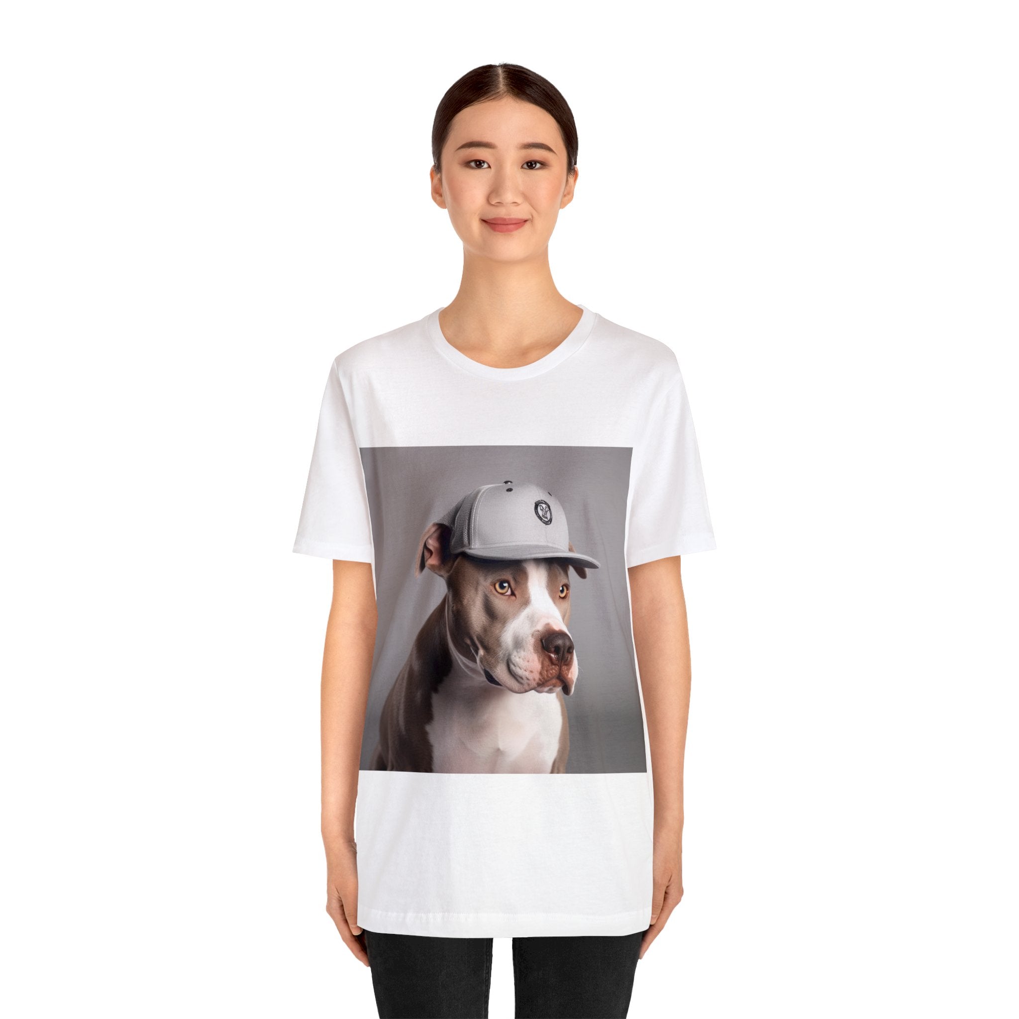 Pitbull with Baseball Cap Tee Shirt: Unisex Jersey Short Sleeve Tee - A Trendy Tribute to American Pitbull Terriers Ideal for Dog Lovers and Pet Owners