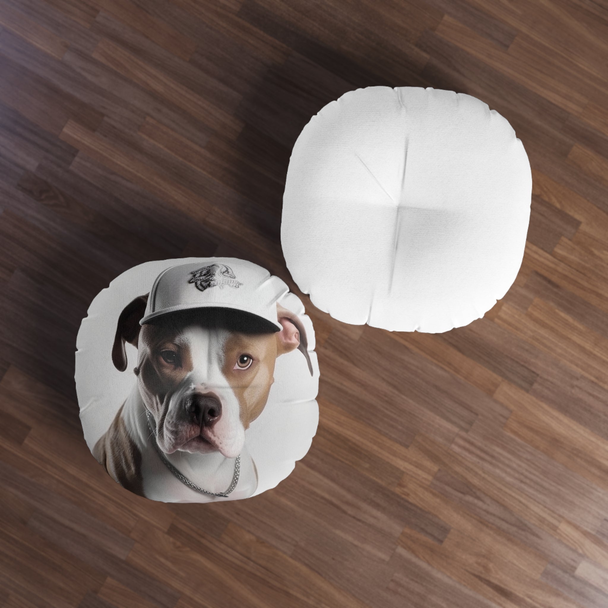 Swag Pitbull with Cap Tufted Floor Pillow: Round & Artistic - A Homage to American Pitbull Terriers Gift for New Pet Owners Funny Gift for Pet Lovers