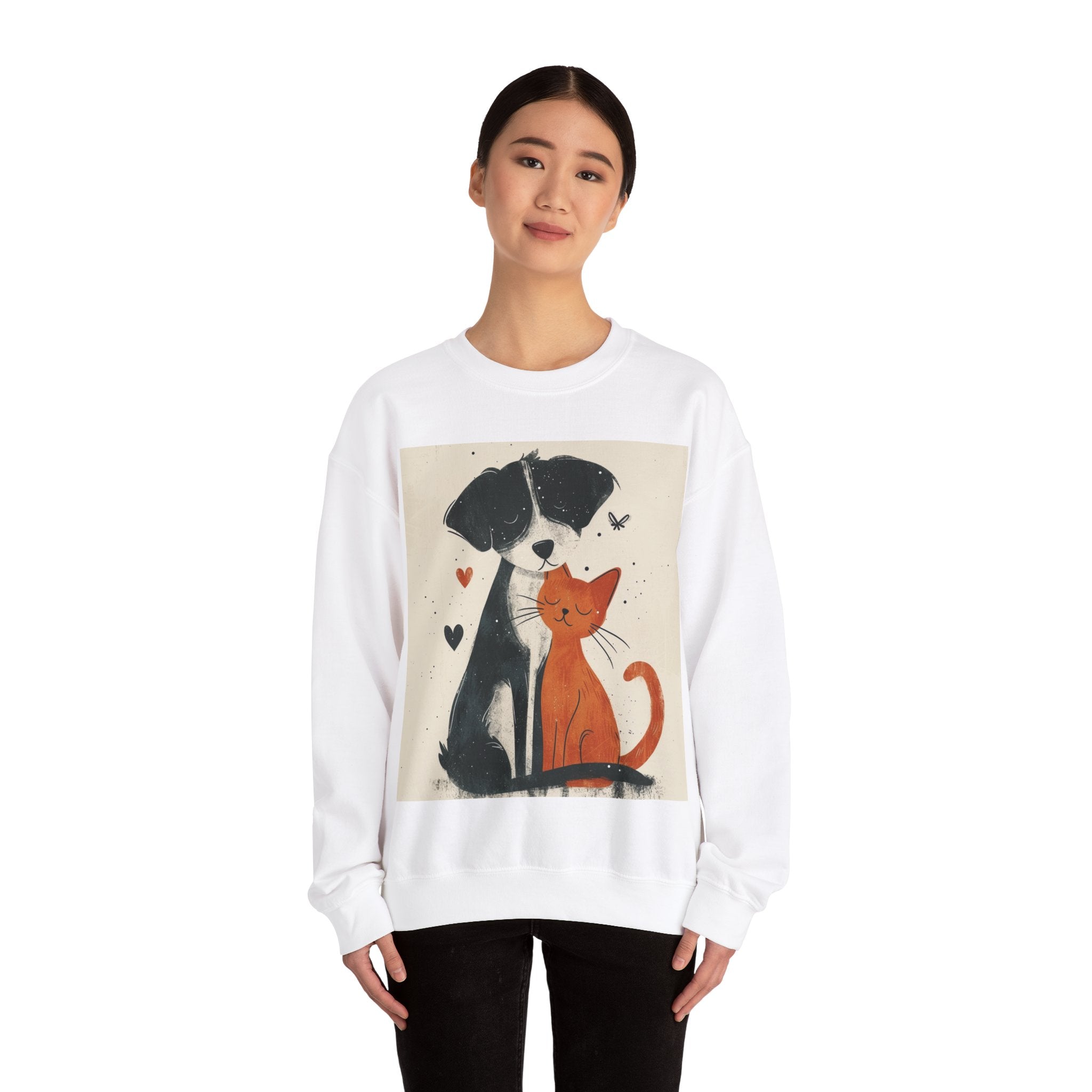 Forever Friends Canine and Feline Best Mates Unisex Heavy Blend™ Crewneck Sweatshirt - Cozy Pet Lover's Apparel for All Seasons