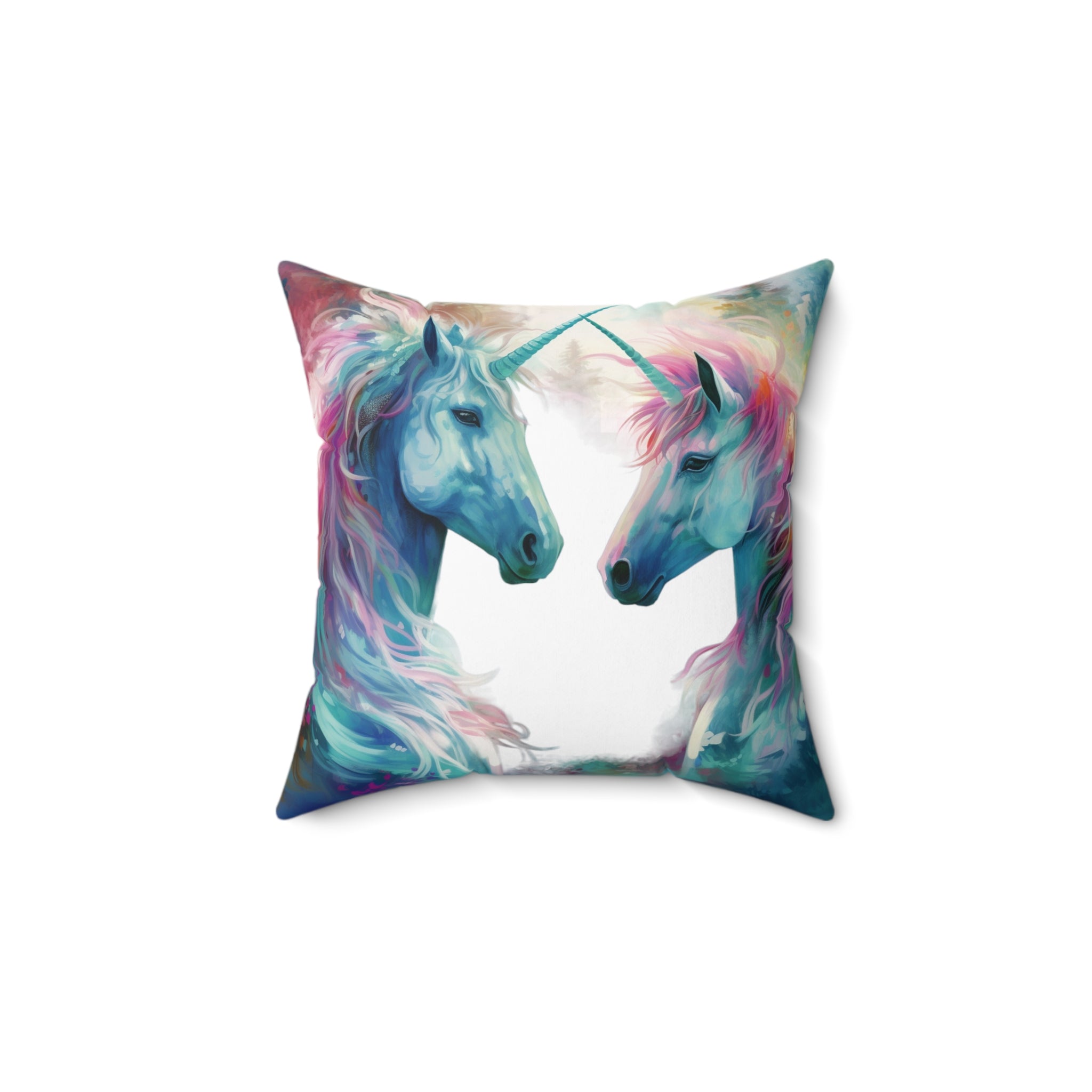 Spun Polyester Square Pillow-"Unicorn Lovers" Beautiful Watercolor Art Gift for Girls Bedroom or Playroom Lounge Areas