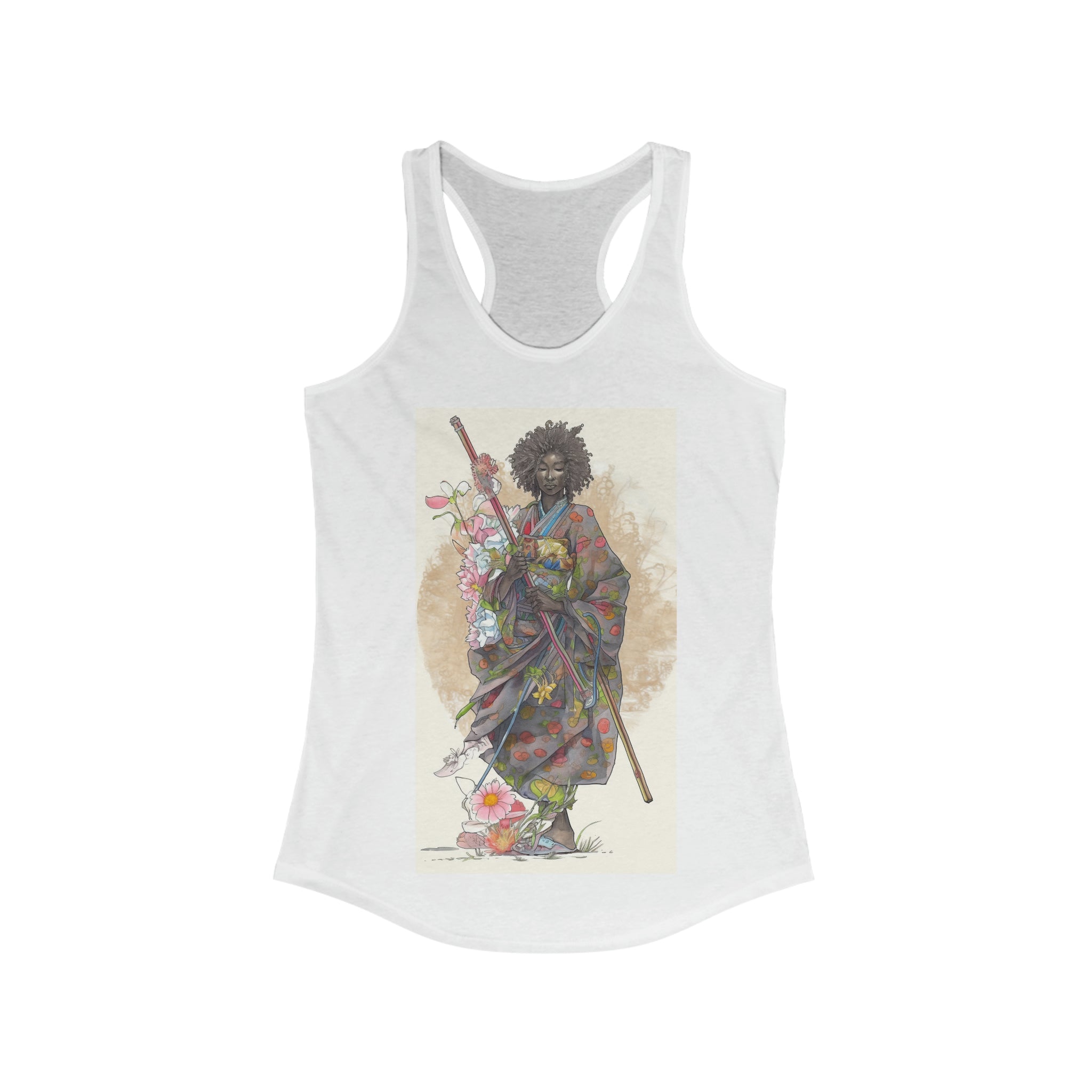 Women's Ideal Racerback Tank - Women's - Pencil Female Samurai with Floral Accents