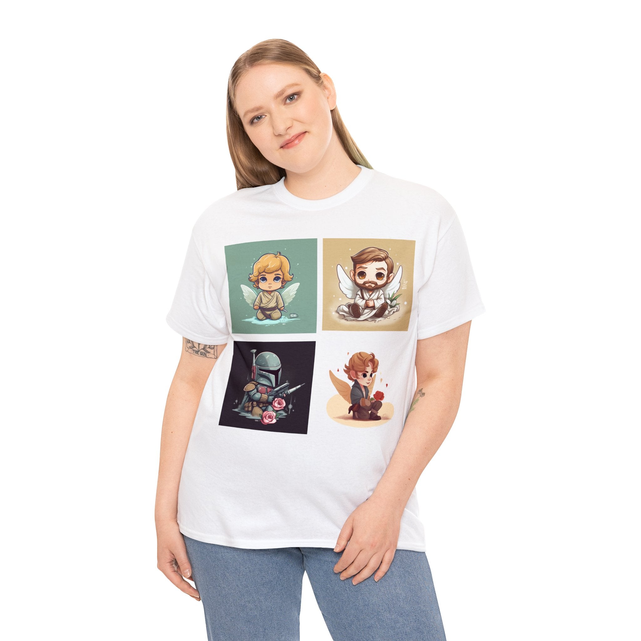 Proven Conversation Starter Cons! This Unique Shirt to Your Collection For Fans of Original Trilogy. Embrace the Epic Saga: Heroes and Villains of a Far Away Galaxy Cute Collage Unisex Heavy Cotton Tee - Showcase Your Love for Timeless Adventures