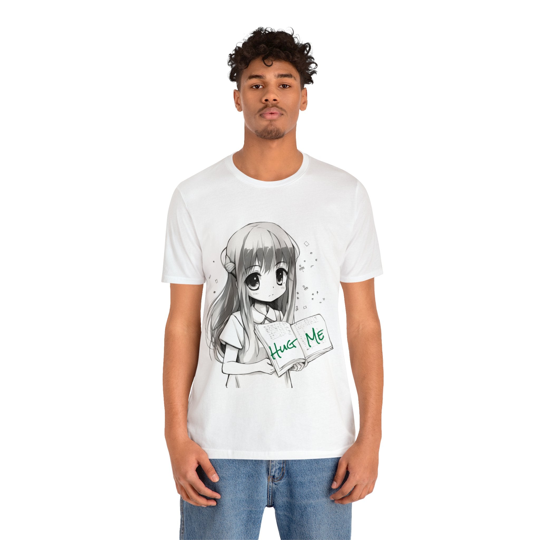 Unisex Jersey Short Sleeve Tee-'  "Hug Me" Beautiful Anime Sketch Shirt for Manga Fans and Lore Enthusiasts Birthday Present