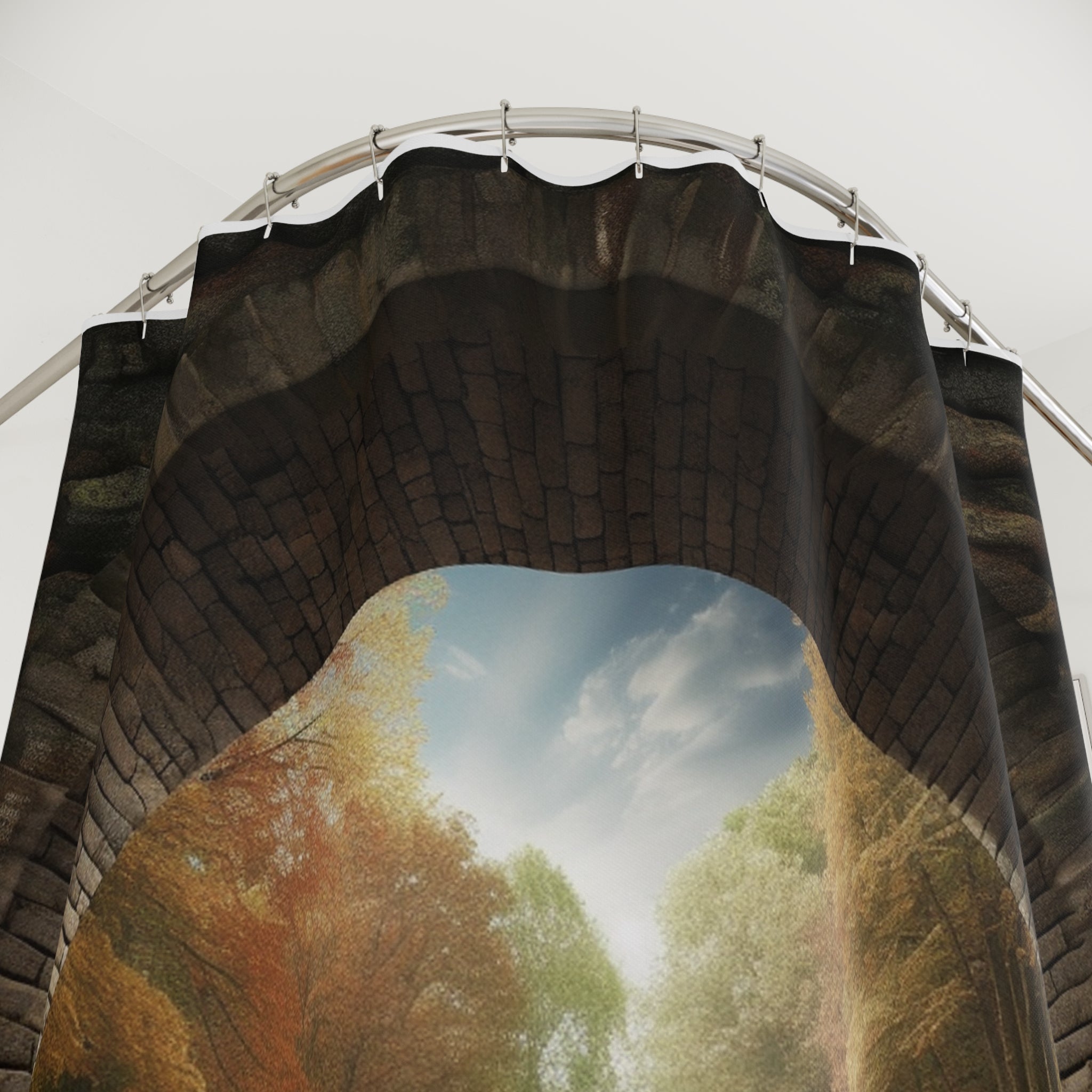 Jogging Path Portal Polyester Shower 🏛️ Enigmatic Architectural Gateway: Ultra-Realistic Brick Portal Optical Illusion - Elegant Polyester Shower Curtain for Modern Bathrooms, Artistic Home Decor 🚿✨Curtain