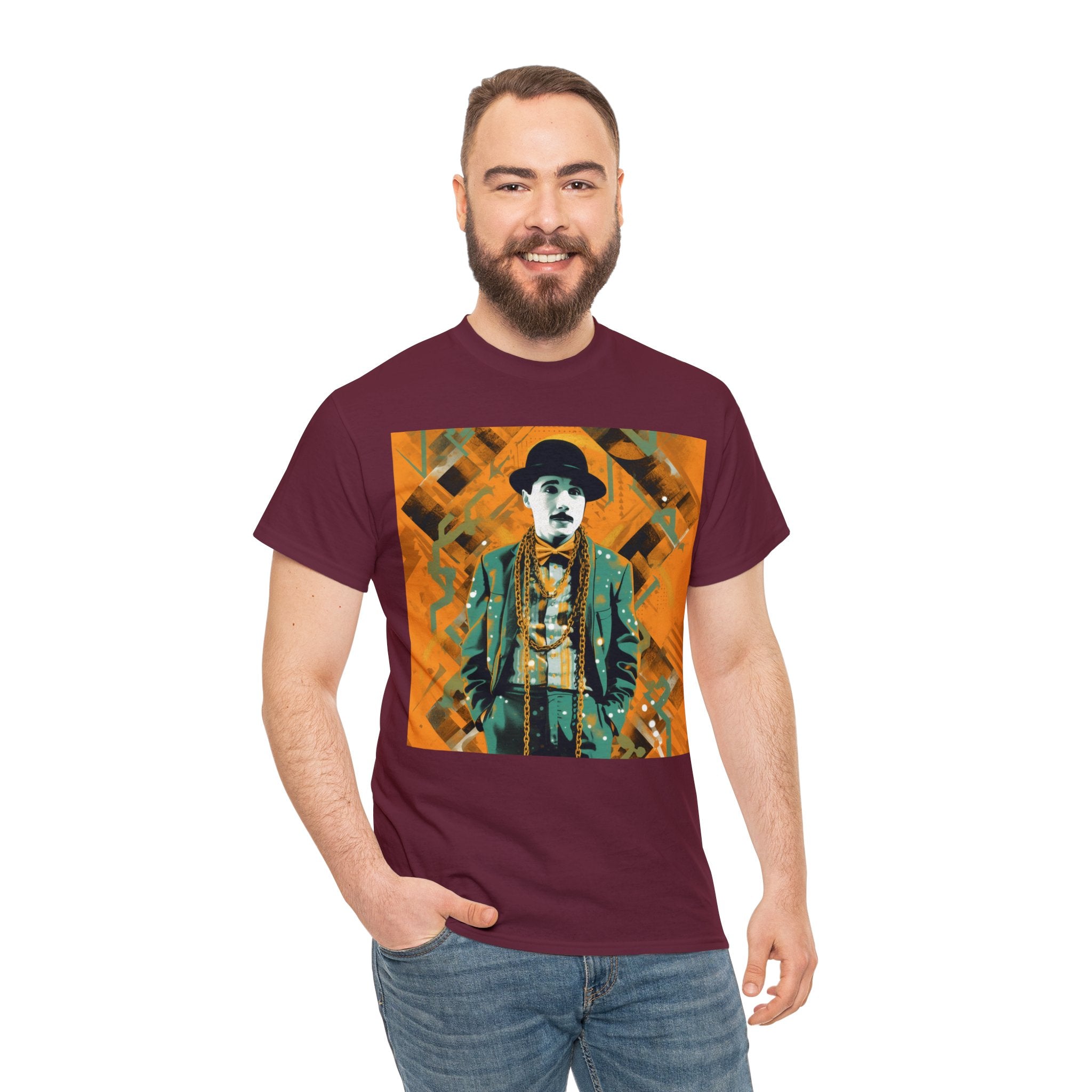 T-Shirt of Comedy Legend. Shows Passion for Craft in a Stylish Manner. Elevate Your Style with the Iconic Performance Artist Pose Abstract Colorful Unisex Heavy Cotton Tee - Wearable Art for Trendsetters