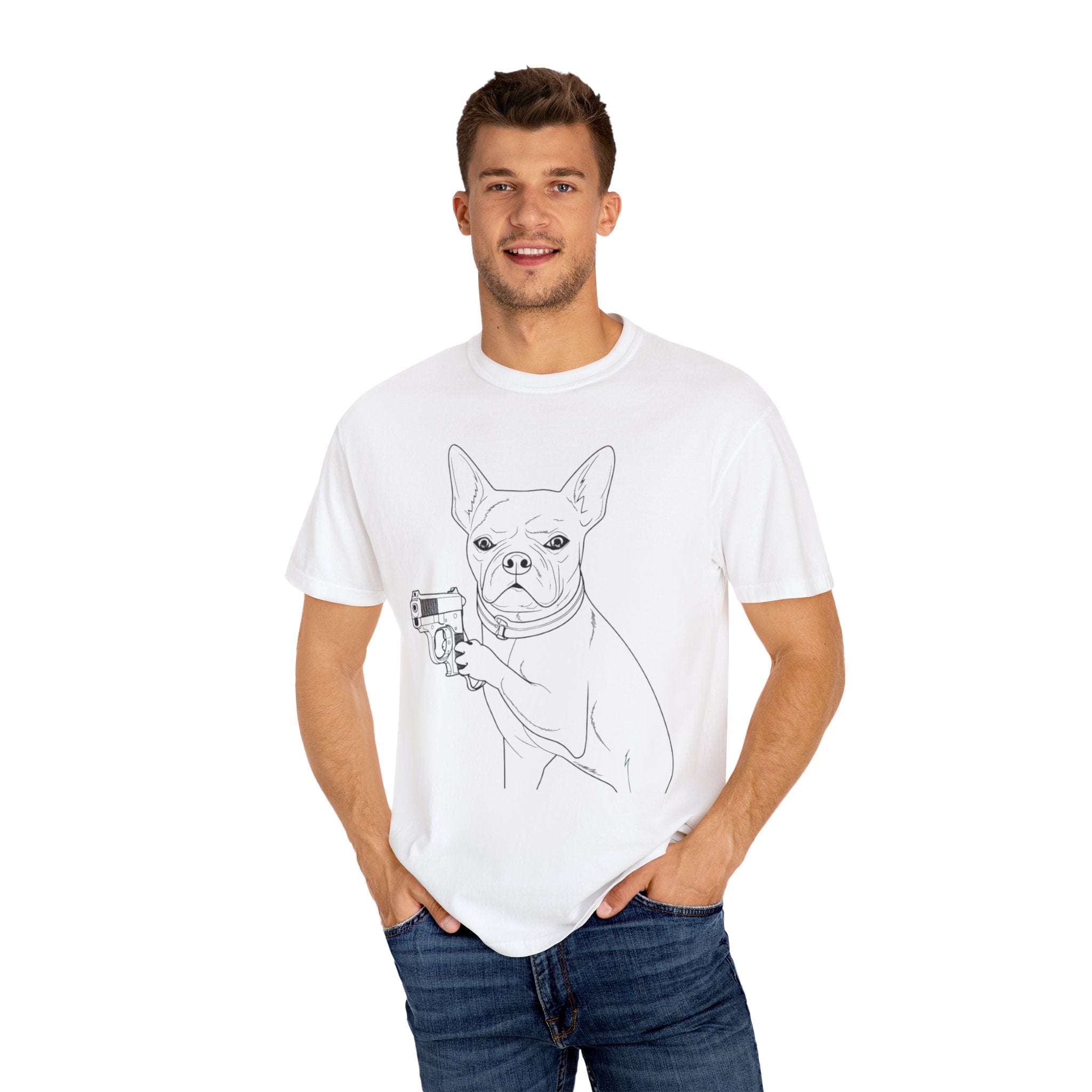 Funny Dog Hitman T-Shirt  - Confidence Building Shirt - Single Line Art Dog Shirt - Quirky Animal Top Gift for Dog Lovers - Pet Lover Gift