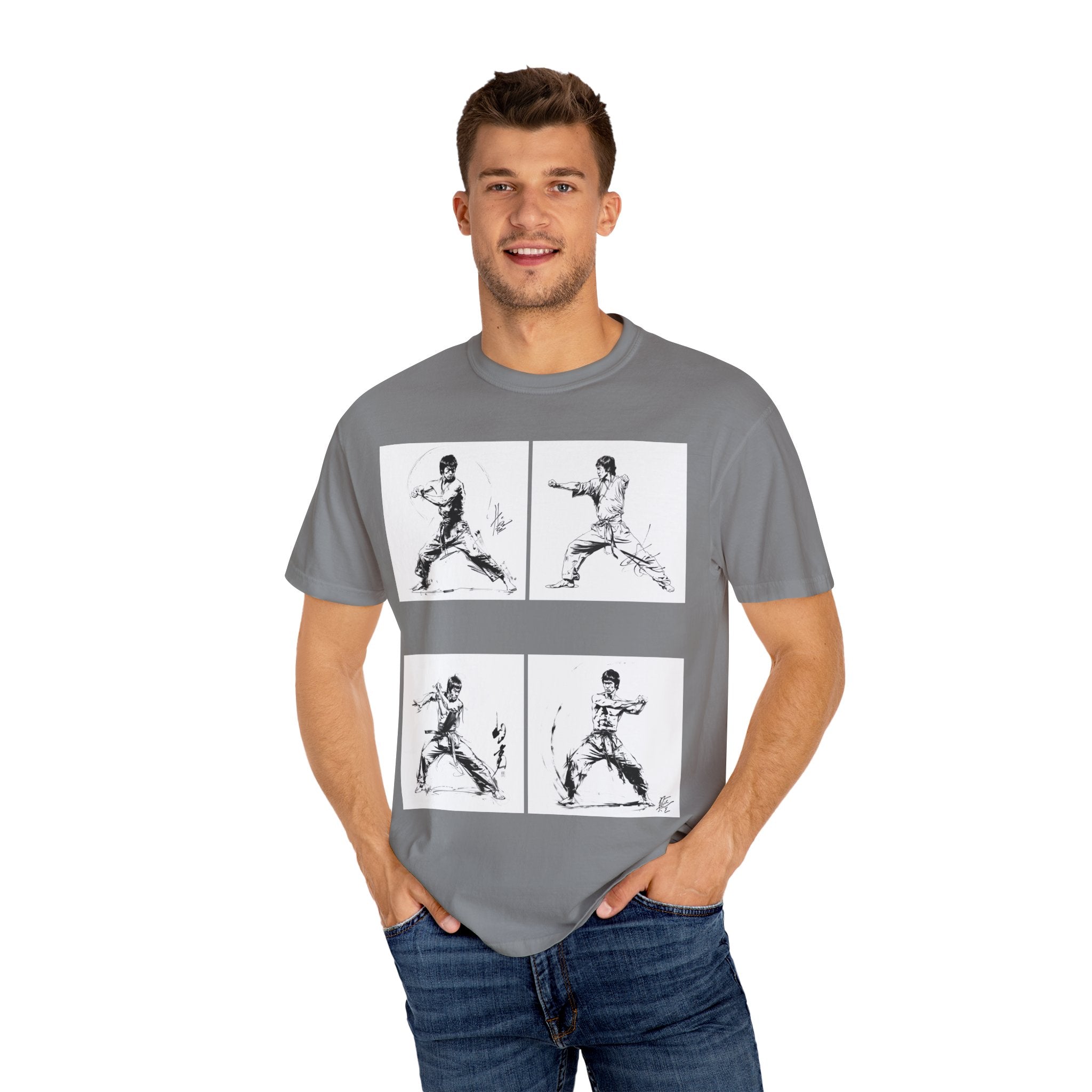 Zen Lines: Shaolin Fury Kata Minimalist One Line Art Unisex Garment-Dyed T-Shirt