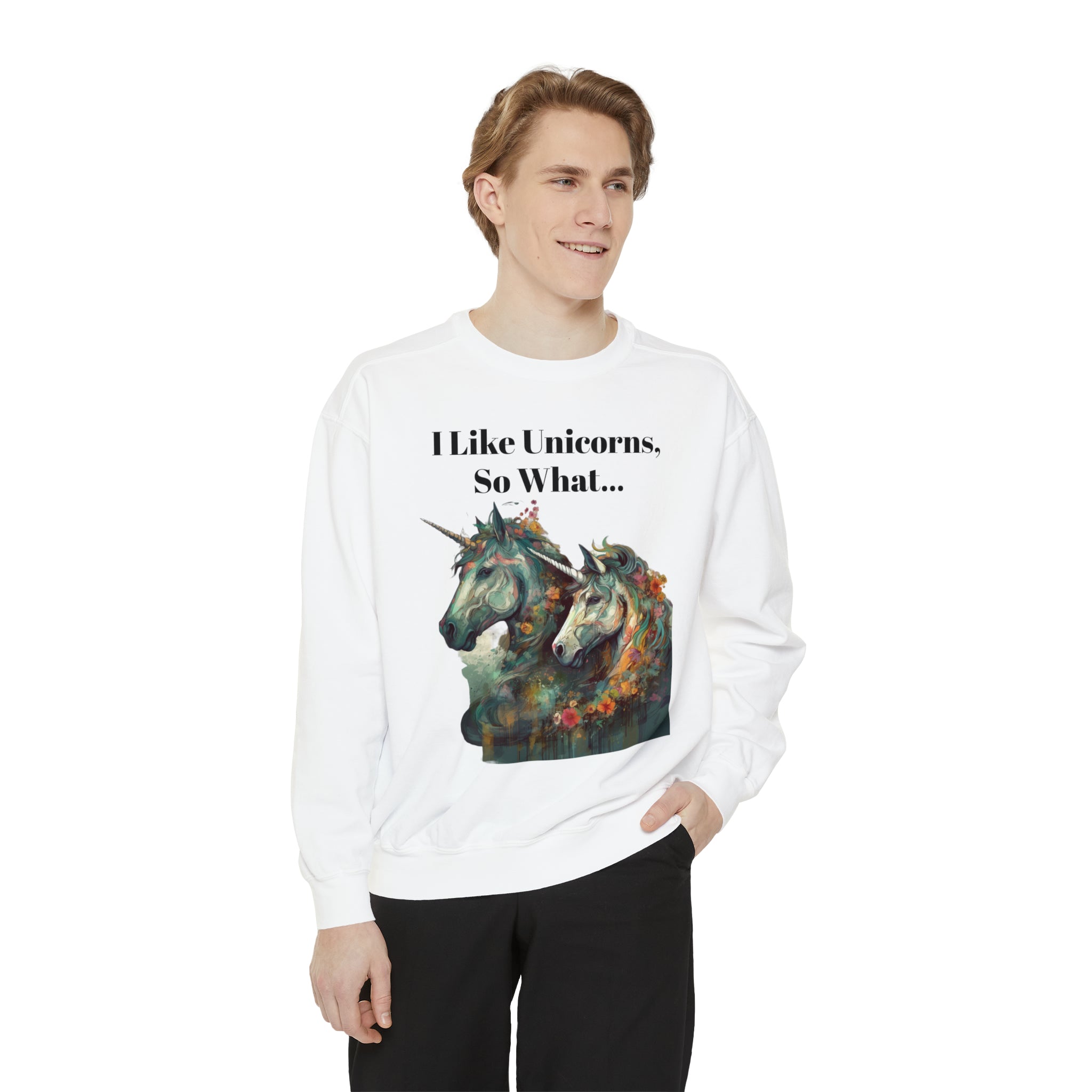 Men's Garment-Dyed Sweatshirt "Rugged Unicorn" Funny Shirt for any casual occasion