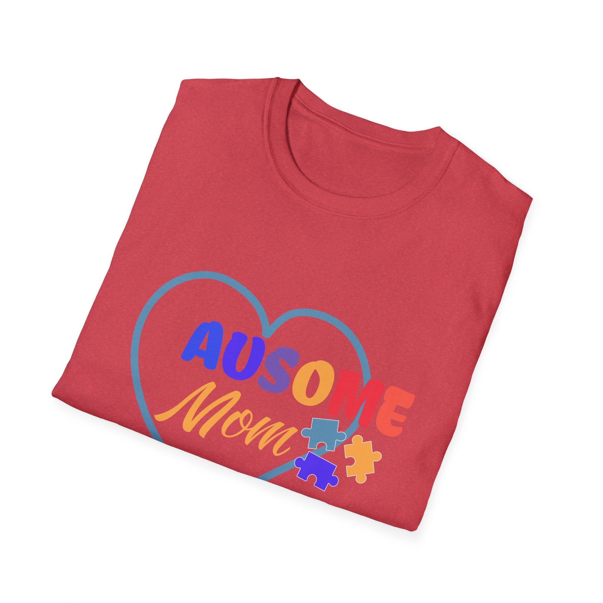 Women's "Ausome Mom" Autism Awareness and Support Unisex Softstyle Women's T-Shirt: Celebrating Incredible Autism Moms Shirt for the Mom Who Loves Unconditionally