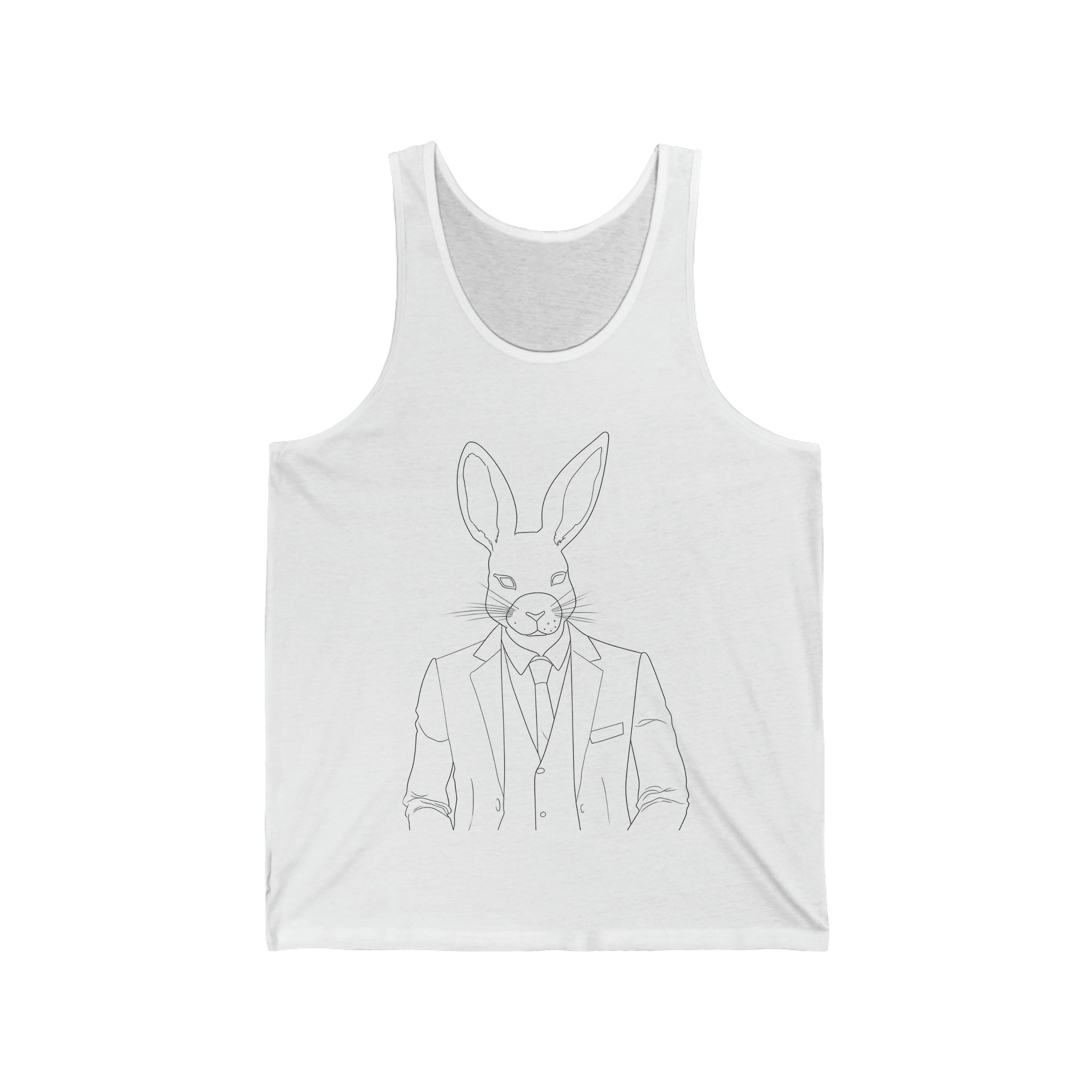 Funny Shirt Stylish Tank-Top Detective Bunny Single Line Drawing Women's Jersey Tank: Sleek, Artistic, and Playful Design - Perfect for Casual Wear and Art Enthusiasts