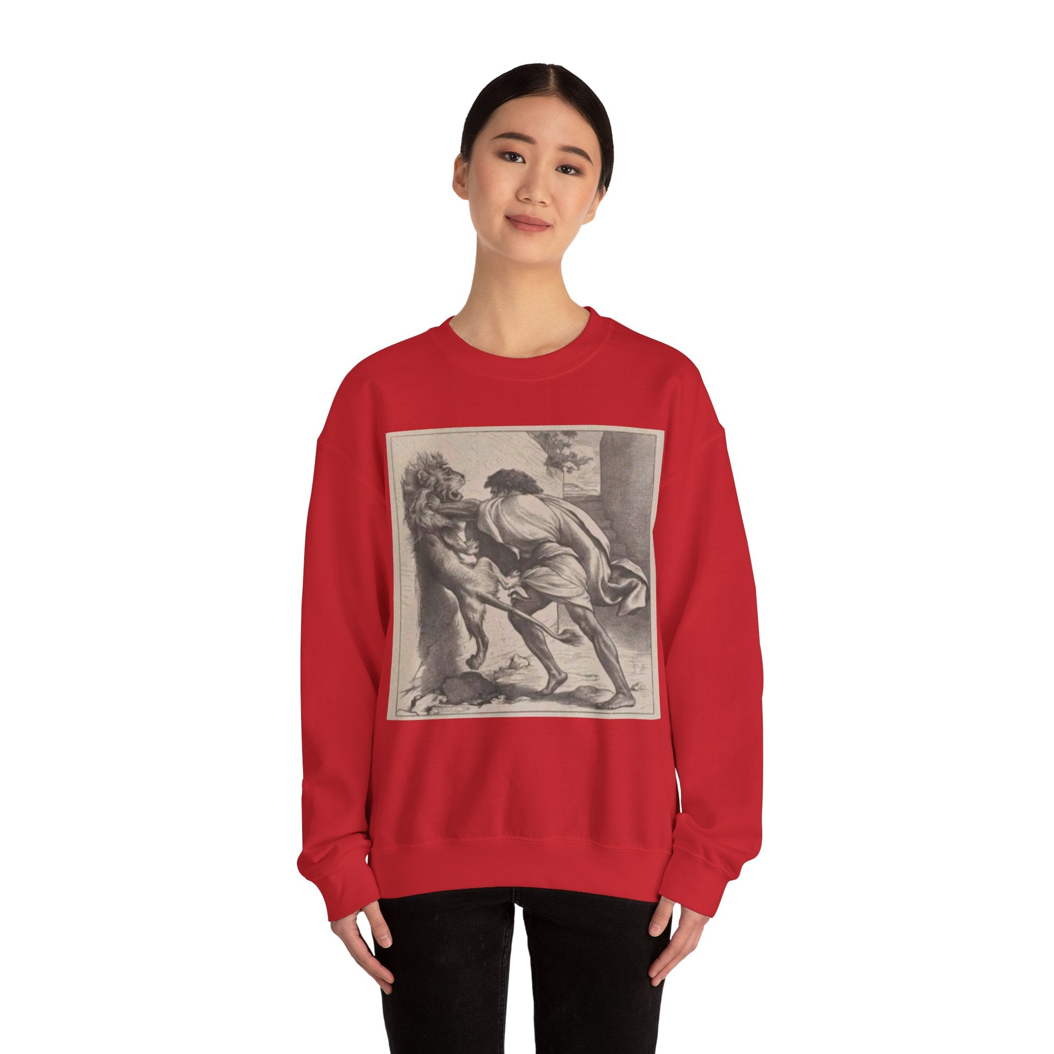 Motivational Shirt for Positive Affirmations and Manifestations. Lion Tamer Ancient Gladiator Motivational Manifestation Unisex Heavy Blend™ Crewneck Sweatshirt - Inspire Courage and Strength in Yourself and Others!