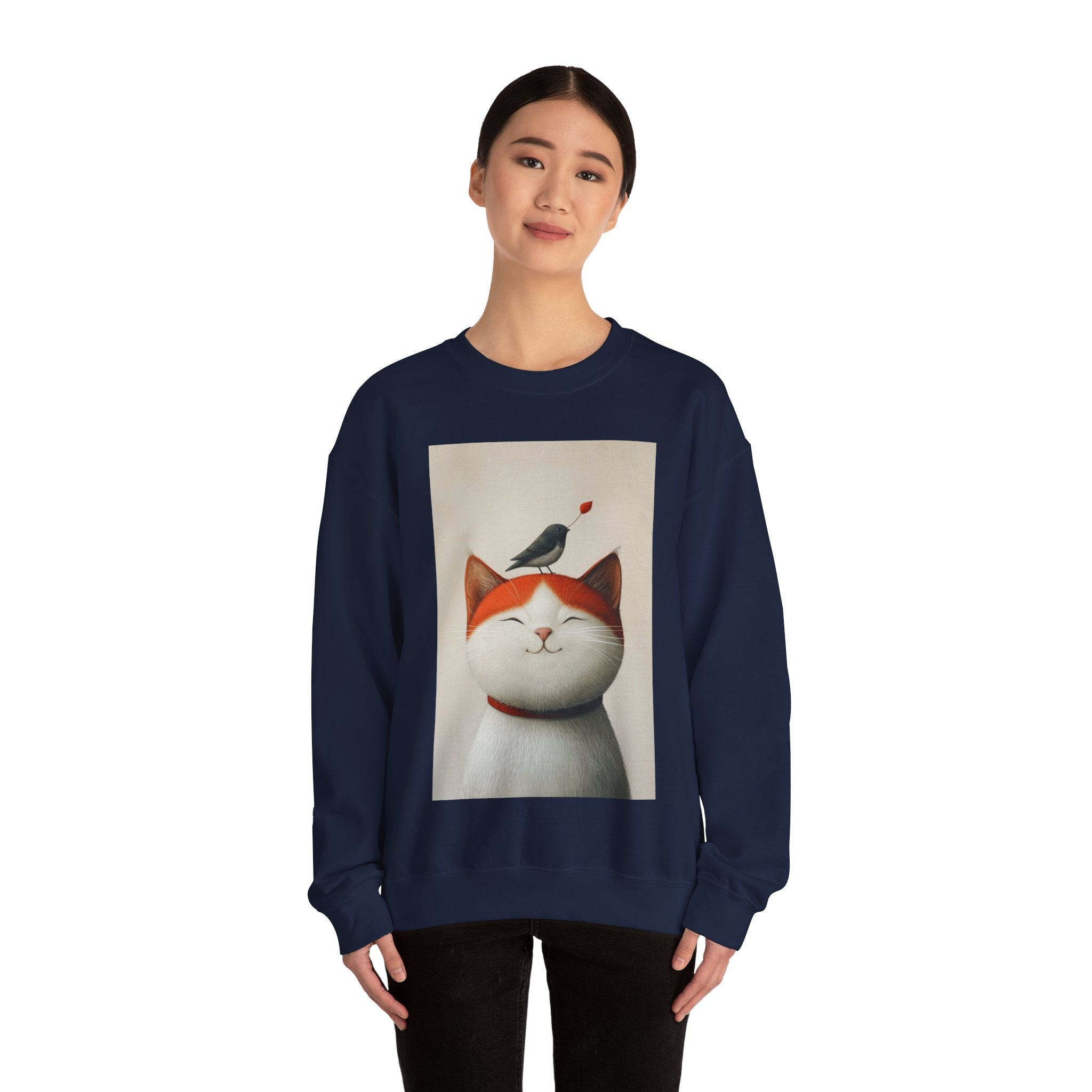 Trusting Bird and Cat Friend Unisex Heavy Blend™ Crewneck Sweatshirt - Cozy Comfort and Unique Style for Animal Lovers