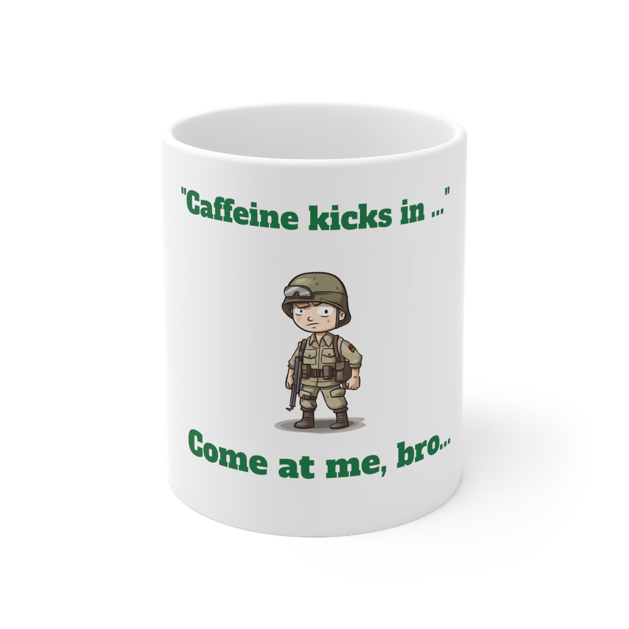 Veteran's Gift Unique Ceramic Mug 11oz  serious soldier illustration. Perfect for military members, veterans, or any coffee lover