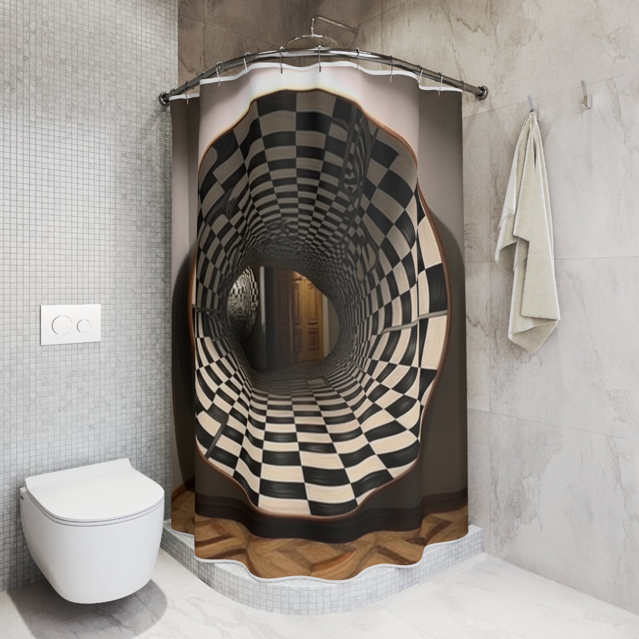 Polyester Shower 🏛️ Enigmatic Architectural Gateway: Ultra-Realistic Building Portal Optical Illusion - Elegant Polyester Shower Curtain for Modern Bathrooms, Artistic Home Decor 🚿✨Curtain