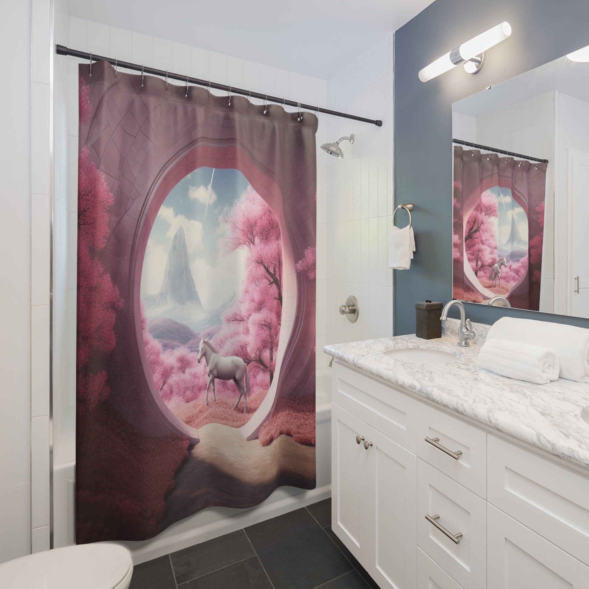 Transform Any Space with the Sublime Urban Illusion Portal Tapestry & Shower Curtain - Ideal Decor for Girls Room or a Unique Housewarming Gift 🌟🏢🛁