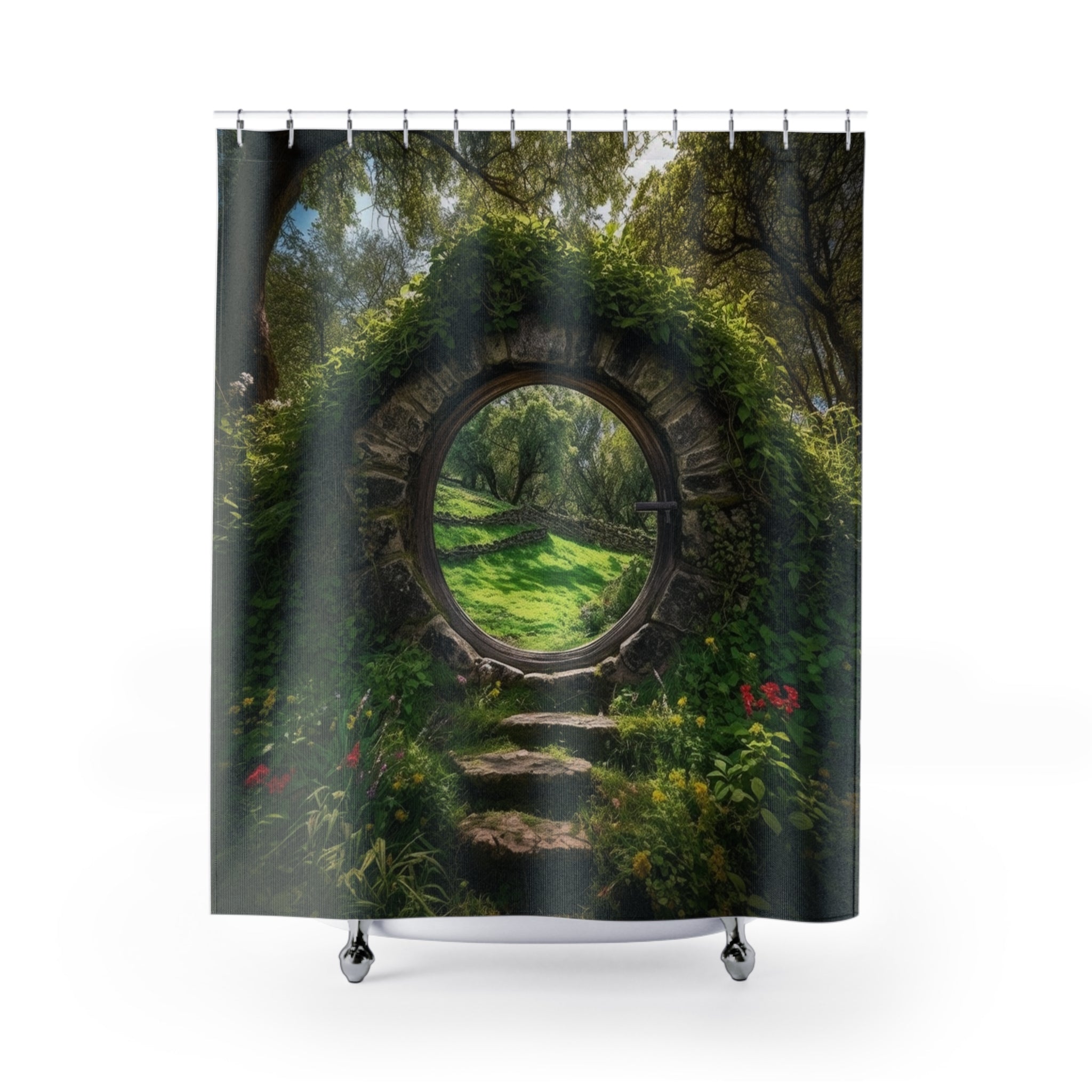 Step into Enchantment with Our Mysterious Meadow Illusion Portal Tapestry & Shower Curtain - Perfect for Fantasy Bathroom Decor and Contemporary Home Décor 🌟🏢🛁