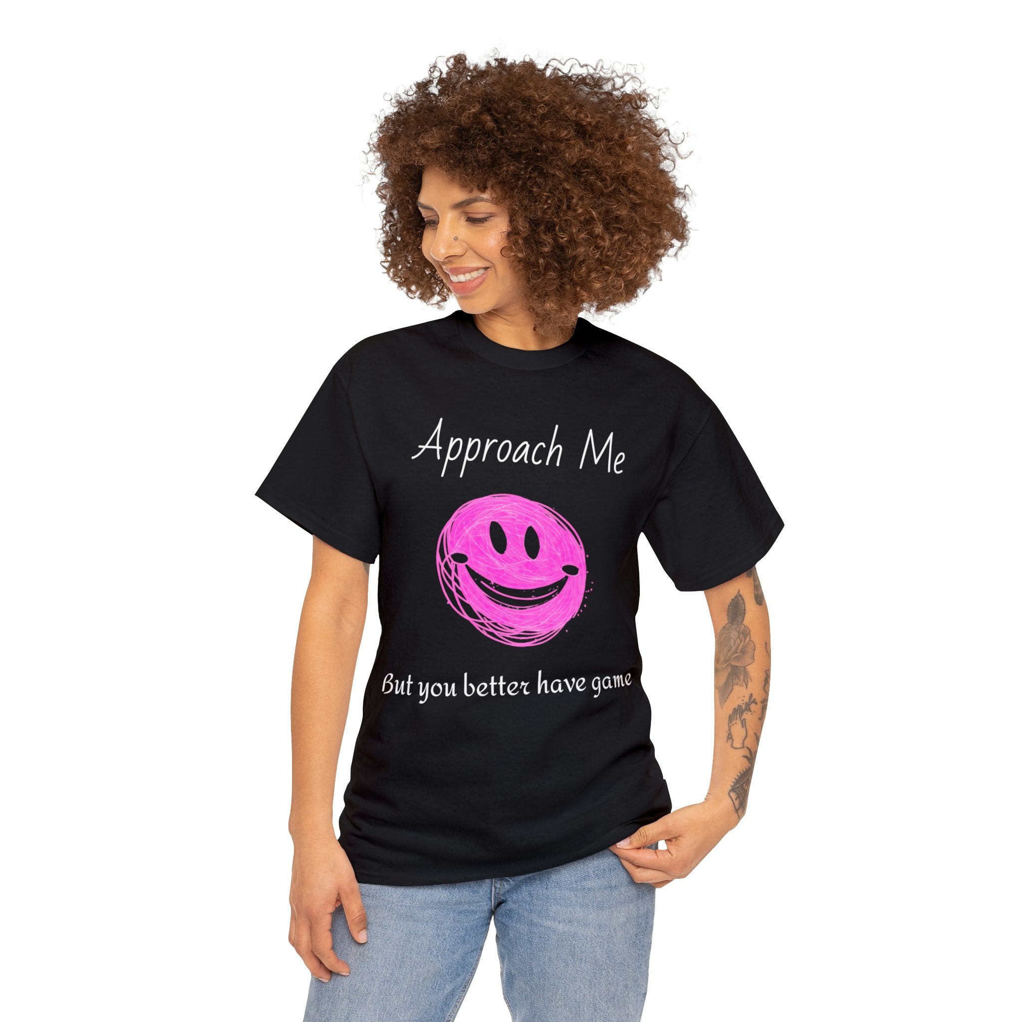 Dare to Date: The Ultimate 'Approach Me If You Dare' Challenge - A Women's Unisex Heavy Cotton Tee Perfect for Social Events, Recreational Activities, and Making Bold Statements