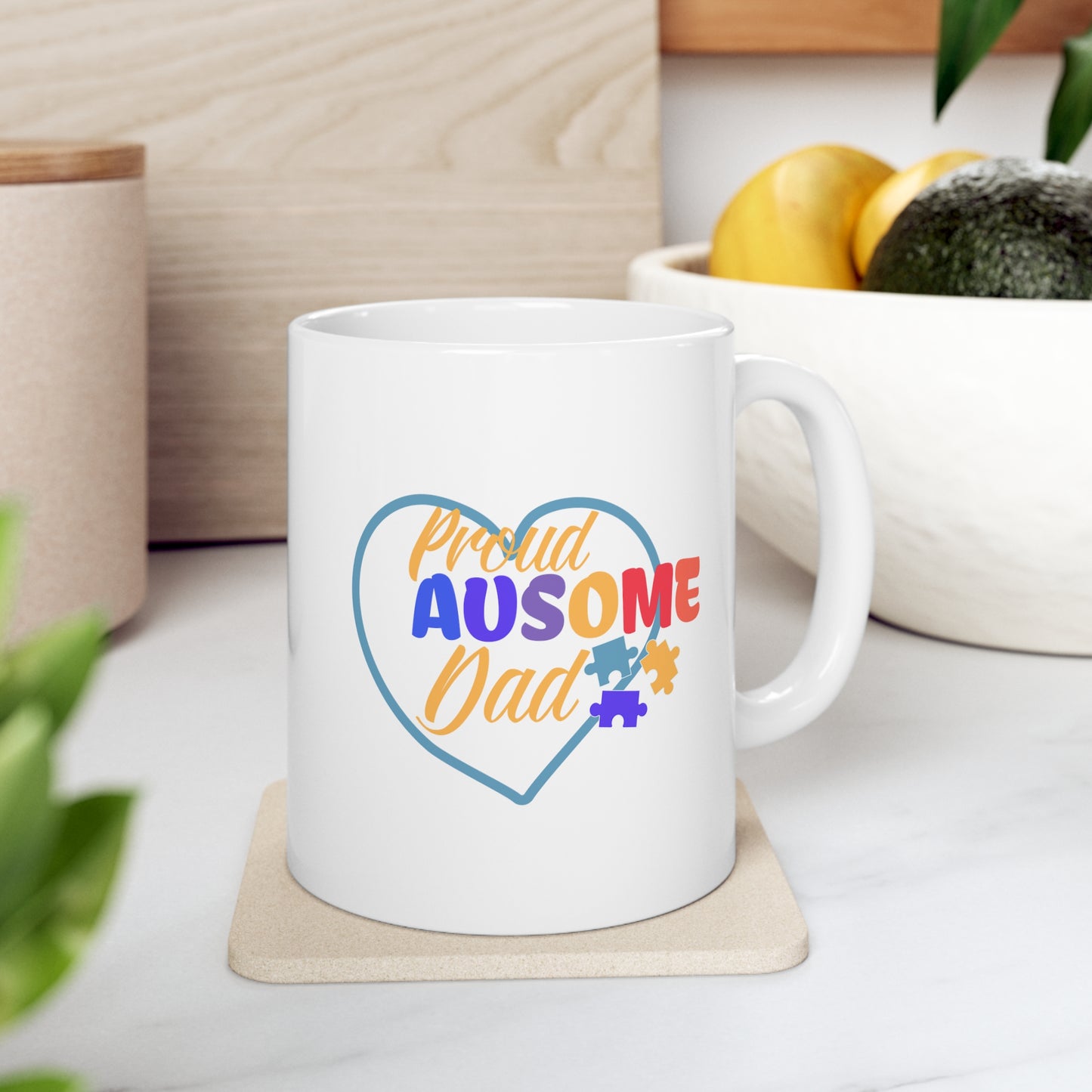 "Ausome Dad" Autism Awareness and Support Ceramic Mug 11oz: Celebrating Exceptional Fathers with Every Sip - A Heartfelt Tribute to Parenthood and Understanding