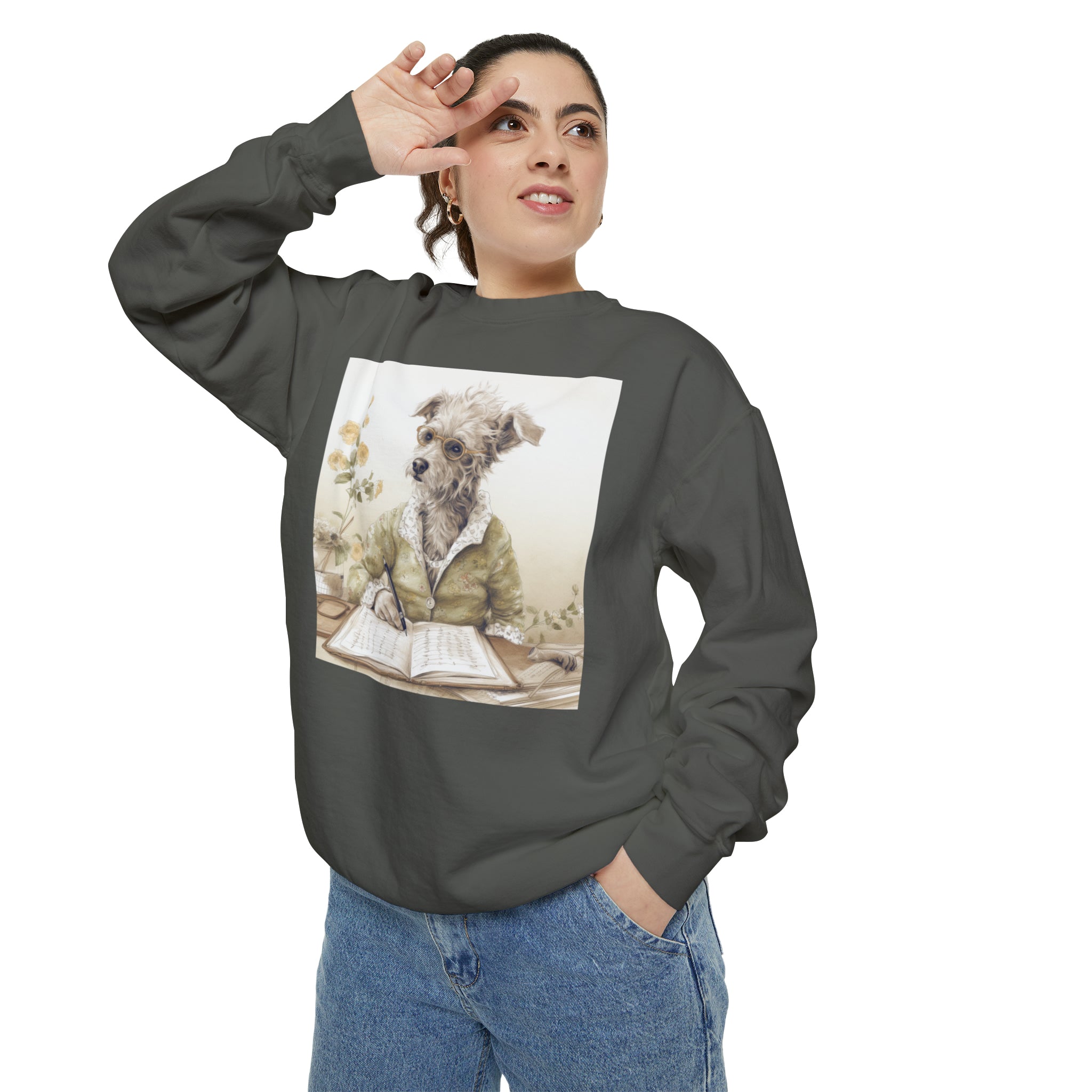 Stay Warm and Covered with this Cute Classic Art for Dog Lovers! Elevate Your Style with the Academic Garden Canine Professor Unisex Garment-Dyed Sweatshirt