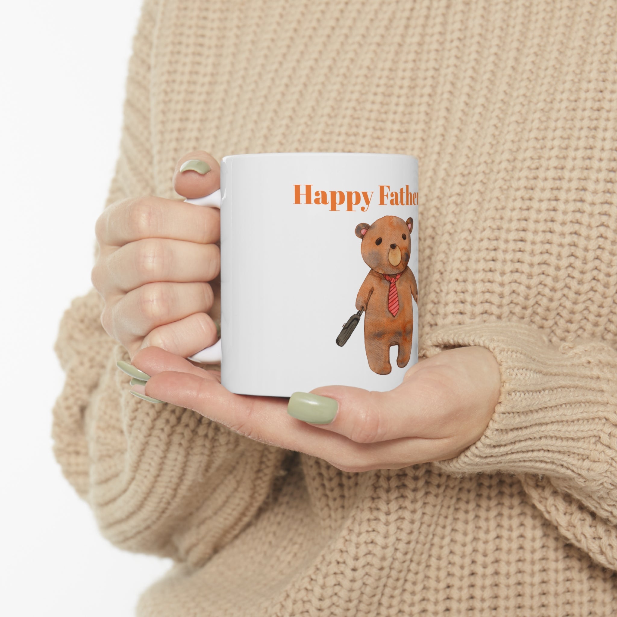 Ceramic Mug 11oz - Happy Fathers Day!! - Featuring Heartwarming Bear and Cub Design - Perfect Gift for Celebrating Fatherhood"