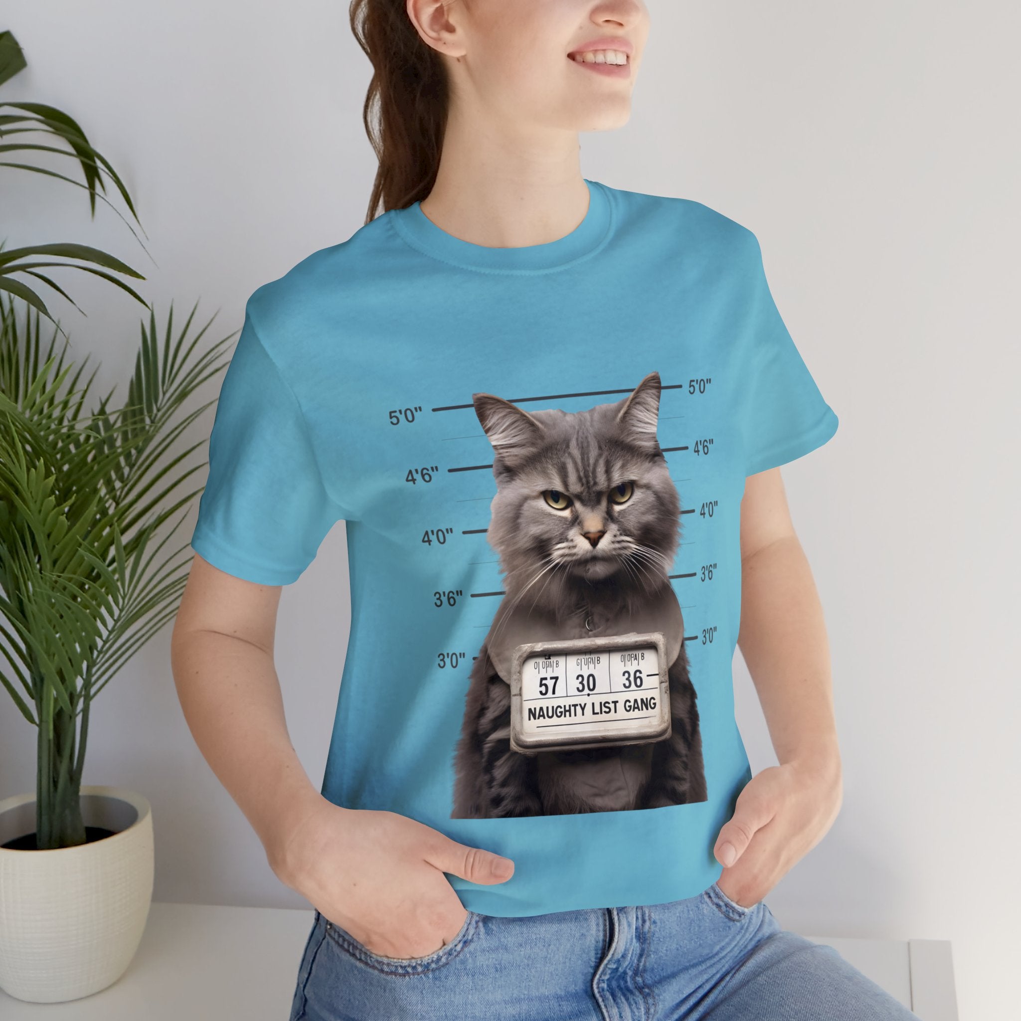 Naughty Cat Gang Cat in a Line-up Funny Unisex Jersey Short Sleeve Tee - Humorous Feline Apparel for Cat Lovers