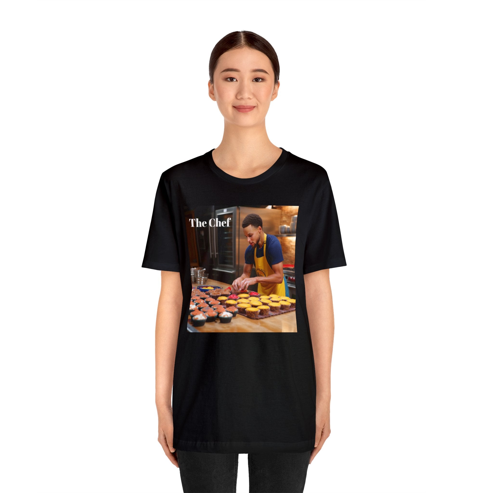 Chef Curry Cooking in the Kitchen Parody Tee: Professional Basketball Player Moonlighting as a Baker Cupcakes Design - Unisex Jersey Short Sleeve Tee for Sports and Baking Enthusiasts