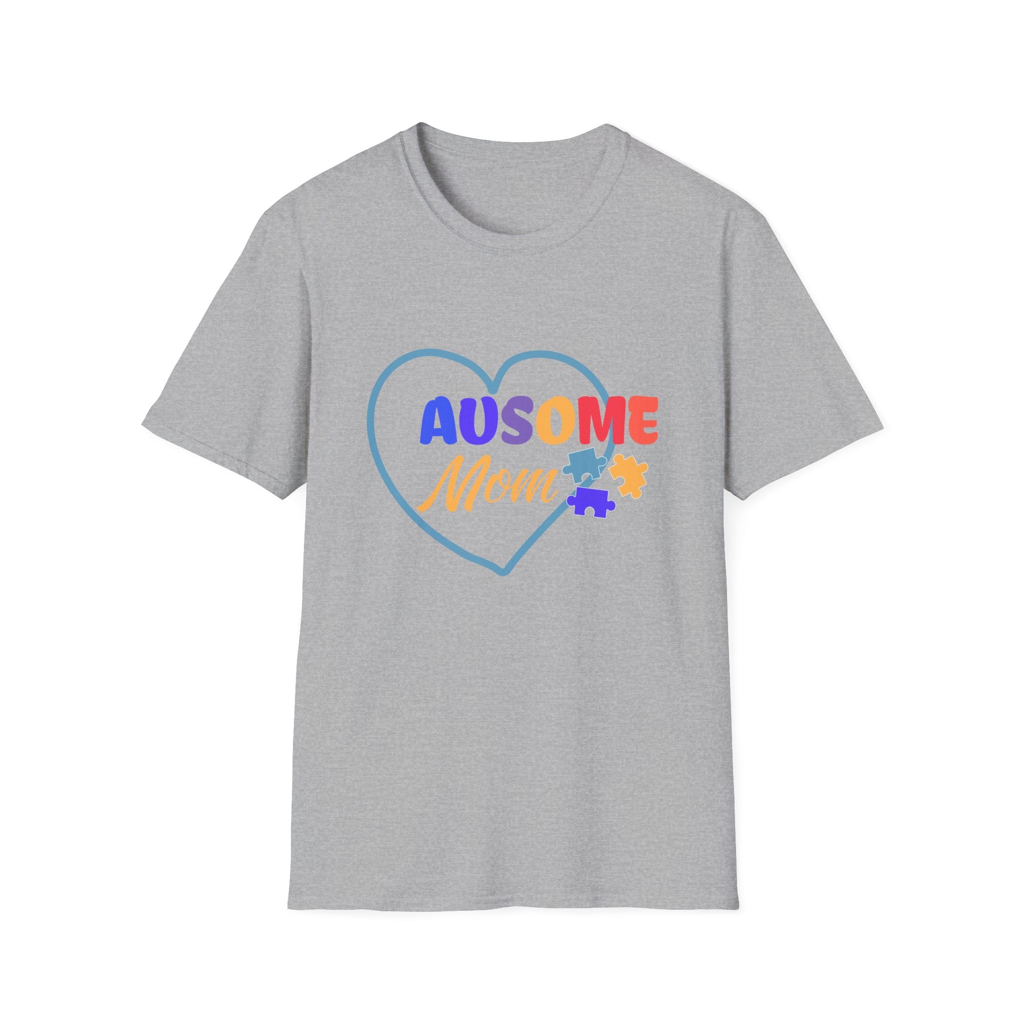 Women's "Ausome Mom" Autism Awareness and Support Unisex Softstyle Women's T-Shirt: Celebrating Incredible Autism Moms Shirt for the Mom Who Loves Unconditionally