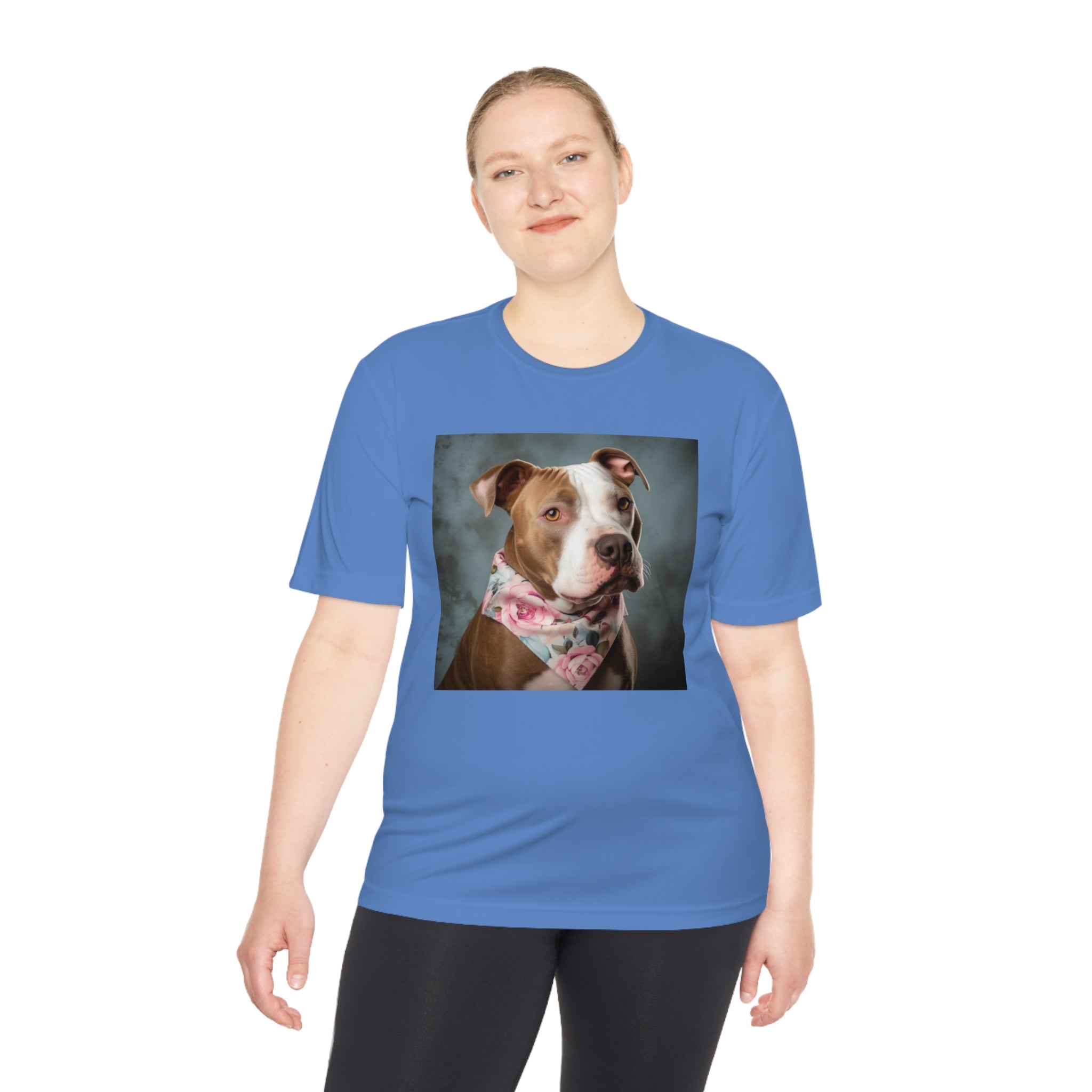 Perfect for Dog Lovers! Pitbull Puppy wearing a Cute Flower Scarf Unisex Moisture Wicking Tee - This is a Perfect Dog Park T-shirt for Pet Lover. Stay Stylish and Comfortable with This Charming Dog-Lover's Shirt