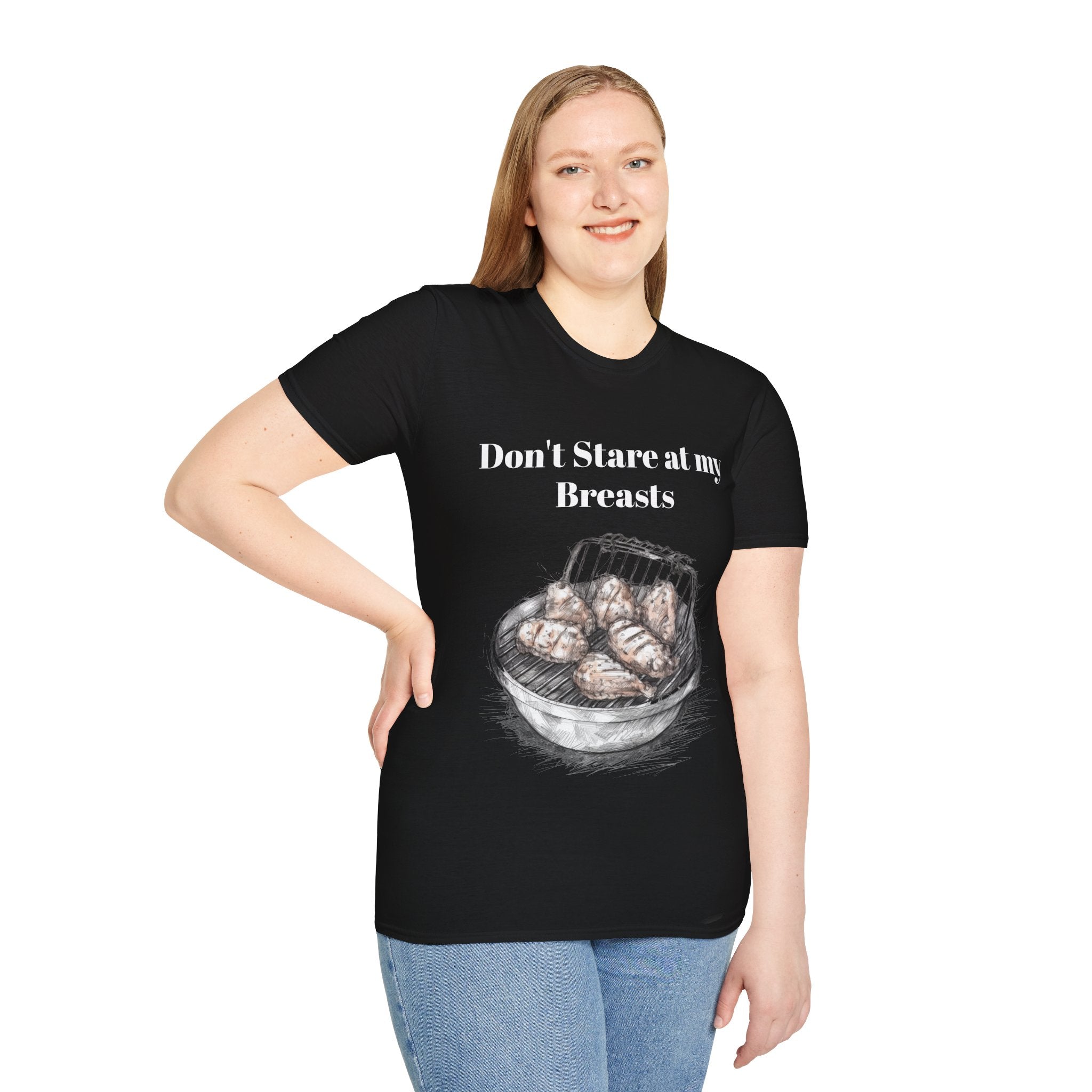 Don't Stare at My Chicken Breast" Humorous Unisex Softstyle T-Shirt - Perfect for Foodies and Comedy Lovers: A Playful Fashion Statement