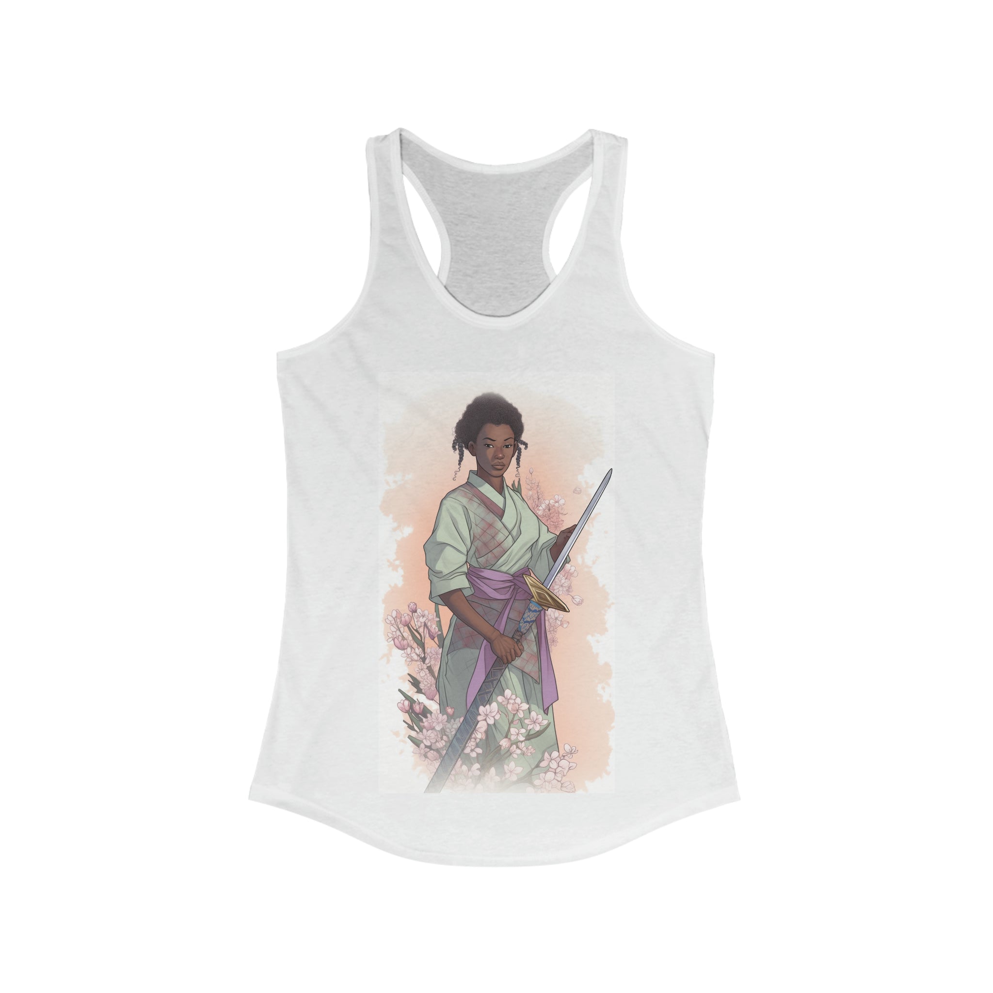 Women's Ideal Racerback Tank - Women's - Pencil Female Samurai with Floral Accents