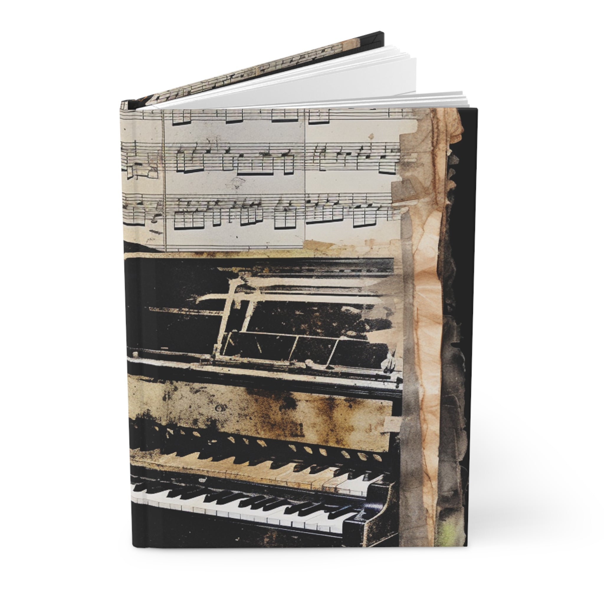 Hardcover Journal Matte--Guitar and Piano Collage For Music Lovers Gift for Music Lovers