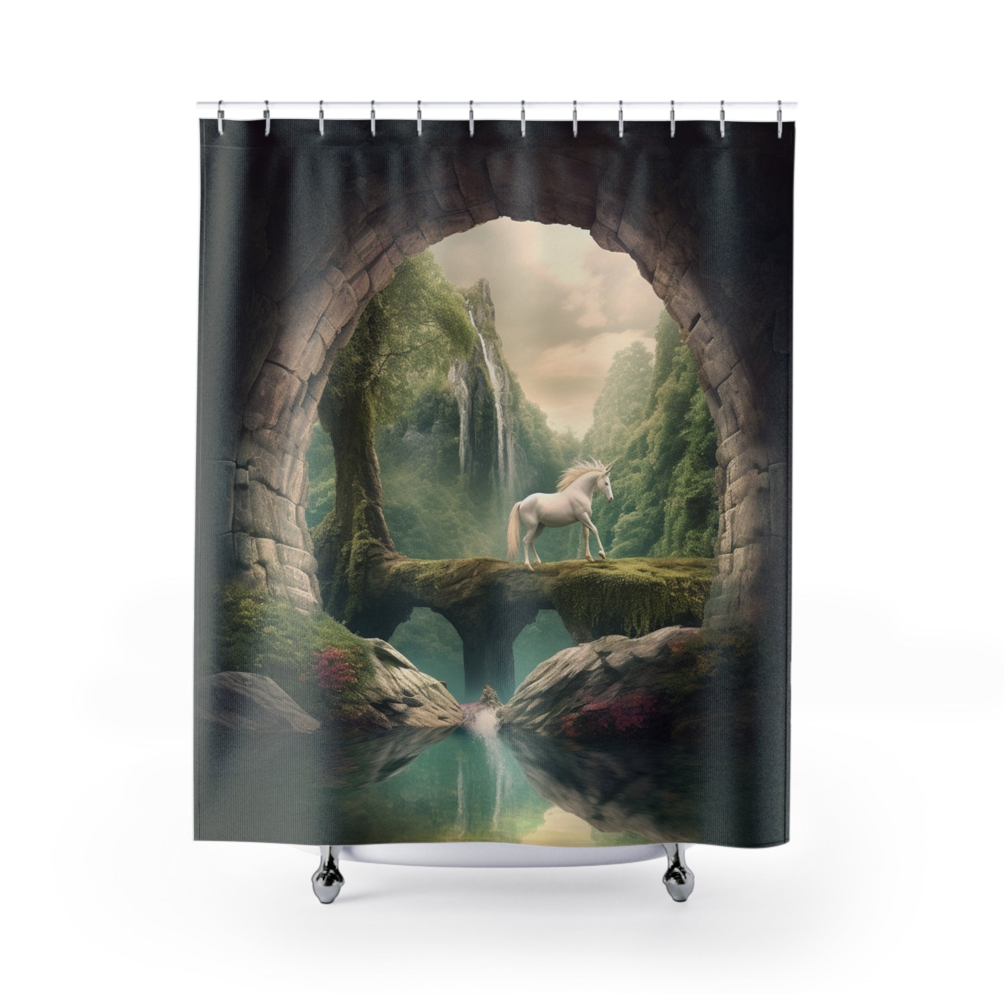 Transform Any Space with Our Hyper-Realistic Unicorn Art Illusion Portal Tapestry & Shower Curtain - Ideal Girls Room Decor Gift for Contemporary Home Décor Enthusiasts 🌟🏢🛁