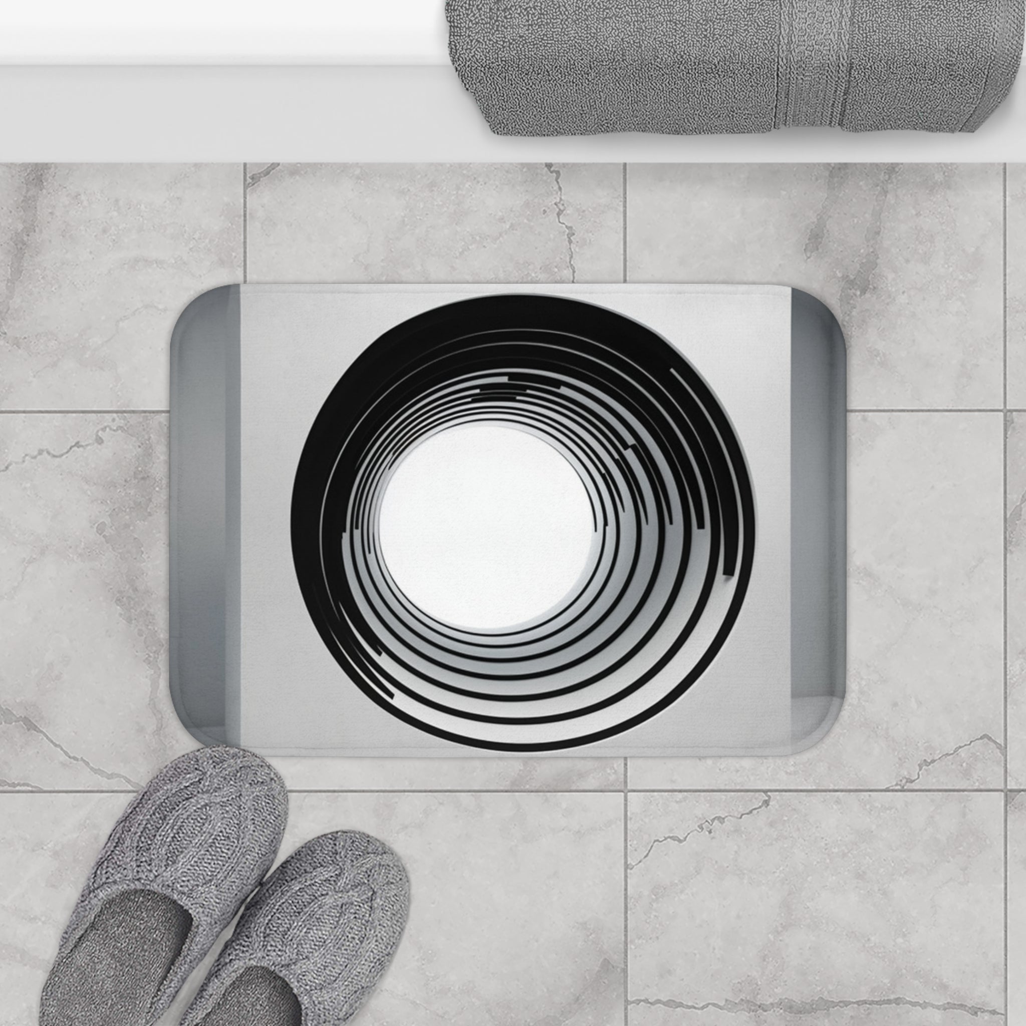 Eye-Catching Optical Illusion Design 'Down the Rabbit Hole' Bath Mat:  - Unique, Trippy Home Decor for Bathroom, Conversation-Starting Floor Art 🐇